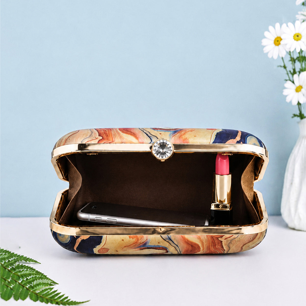 Artklim Abstract Marble Printed Designer Chain Clutch