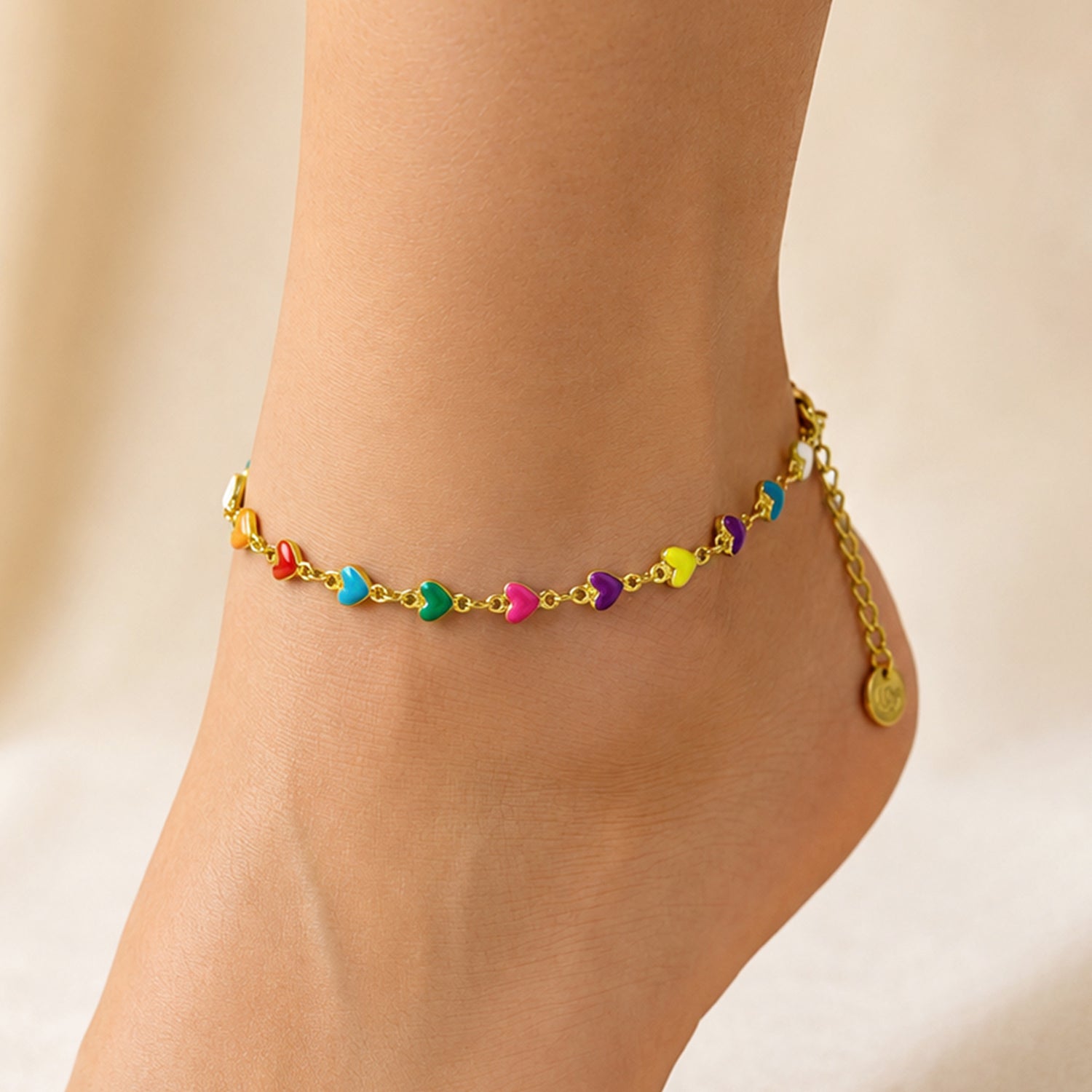 Artklim Rainbow Heart Link Chain Anti-Tarnish Anklet