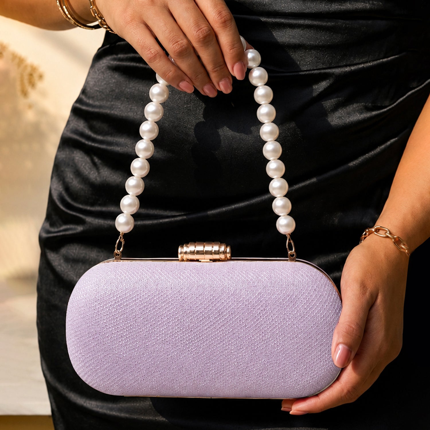 Artklim Lavender Textured Elegant Evening Embroidery Clutch