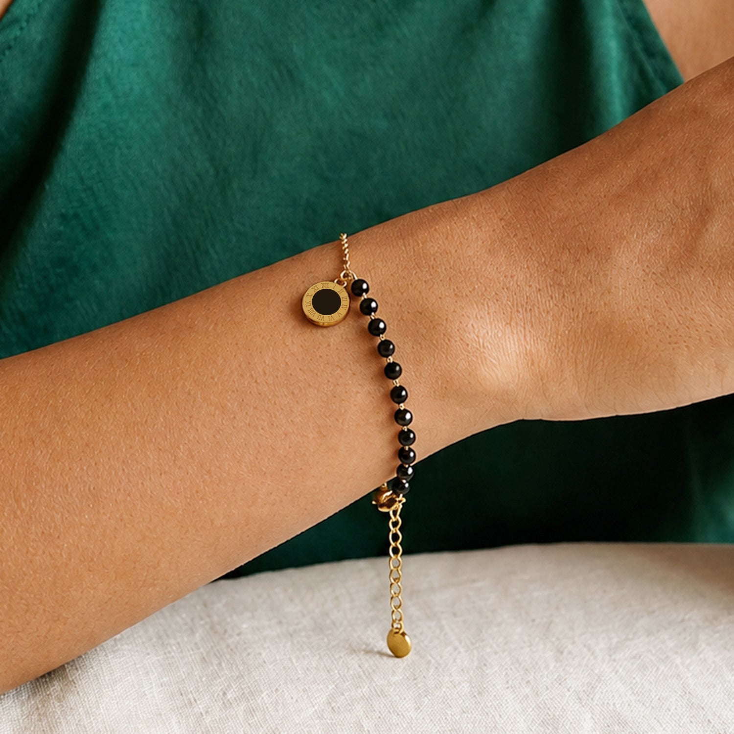 Artklim Half Beaded Roman Dial Chain Anti-Tarnish Bracelet