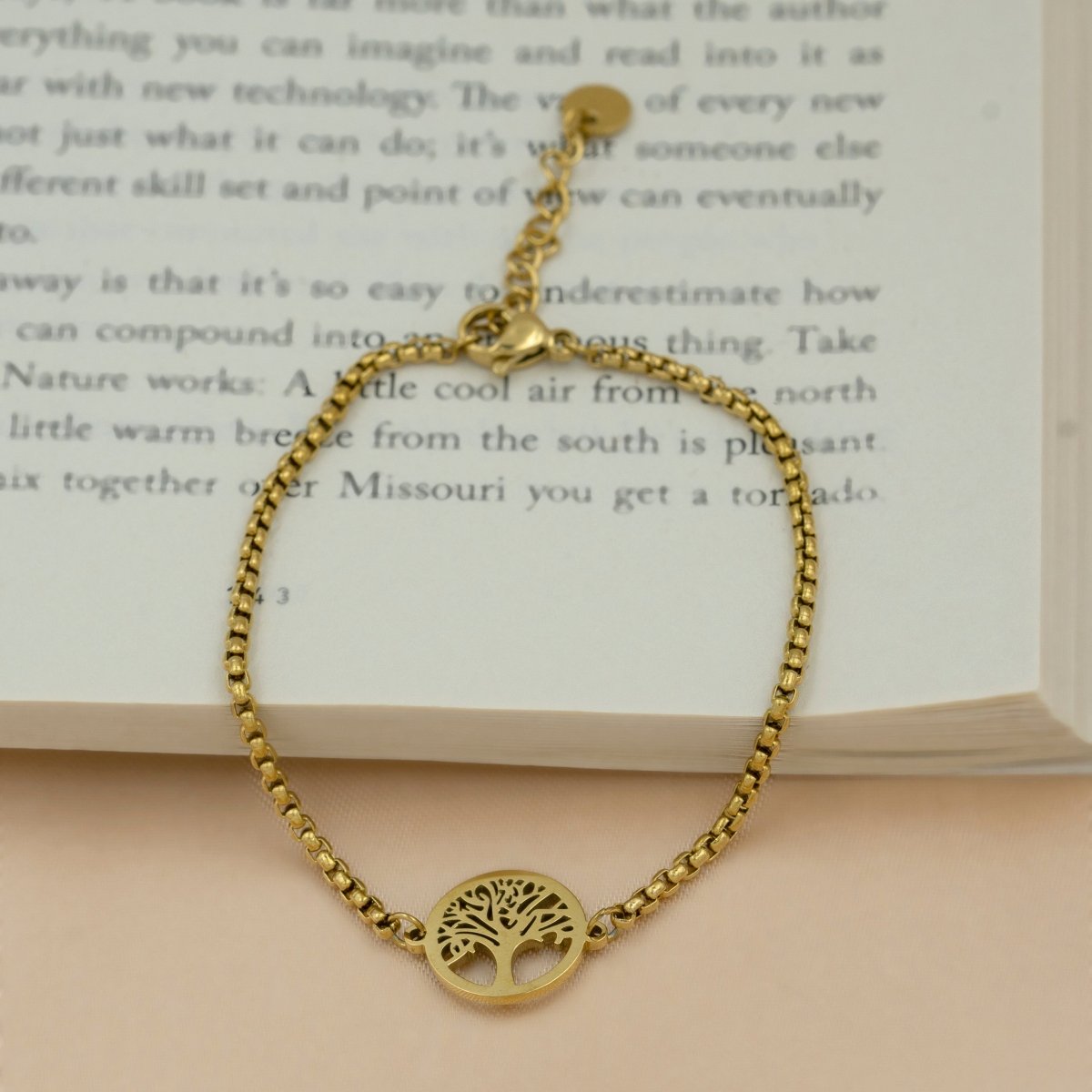 Artklim Gold Plated Tree Of Life Circular Pendant Bracelet