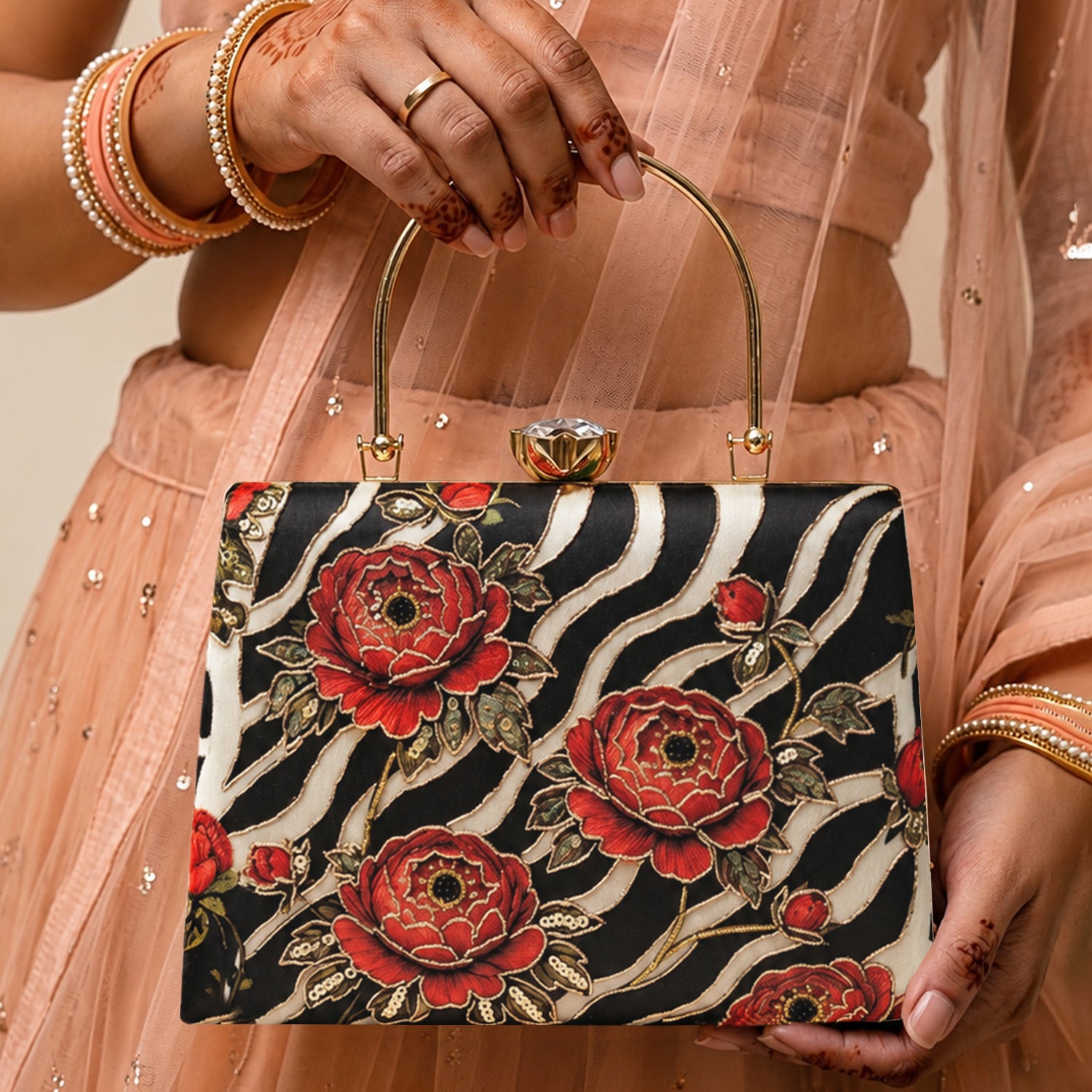 Artklim Zebra Floral Luxury Statement Clutch