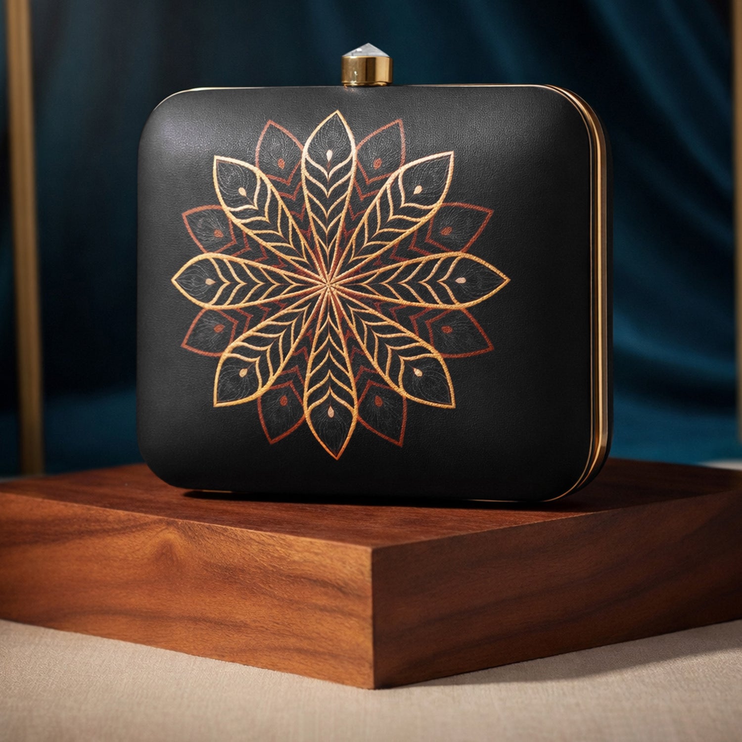 Artklim Black Gold Mandala Printed Clutch