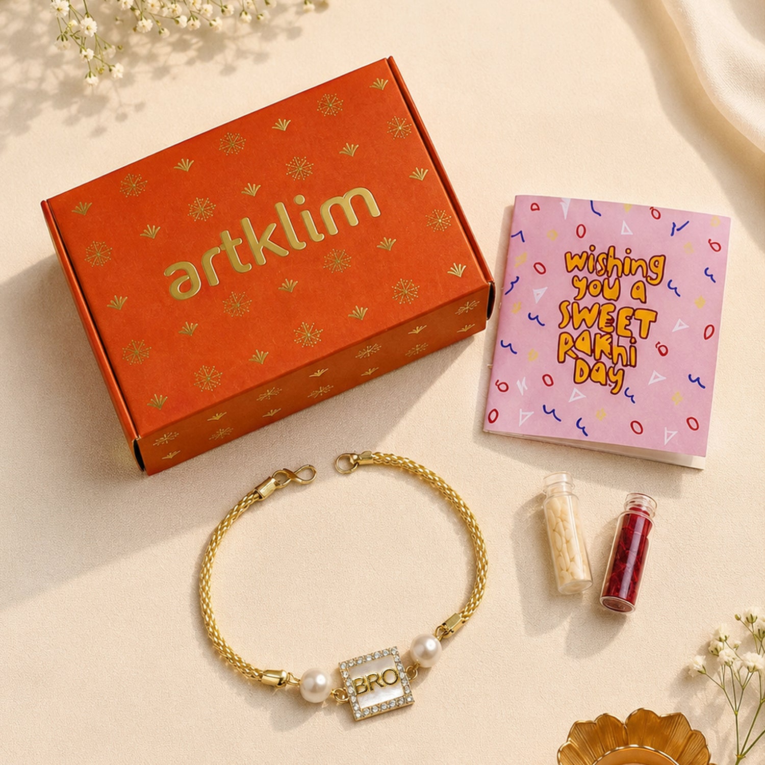 Artklim Designer BRO Rakhi with Pearl Beads