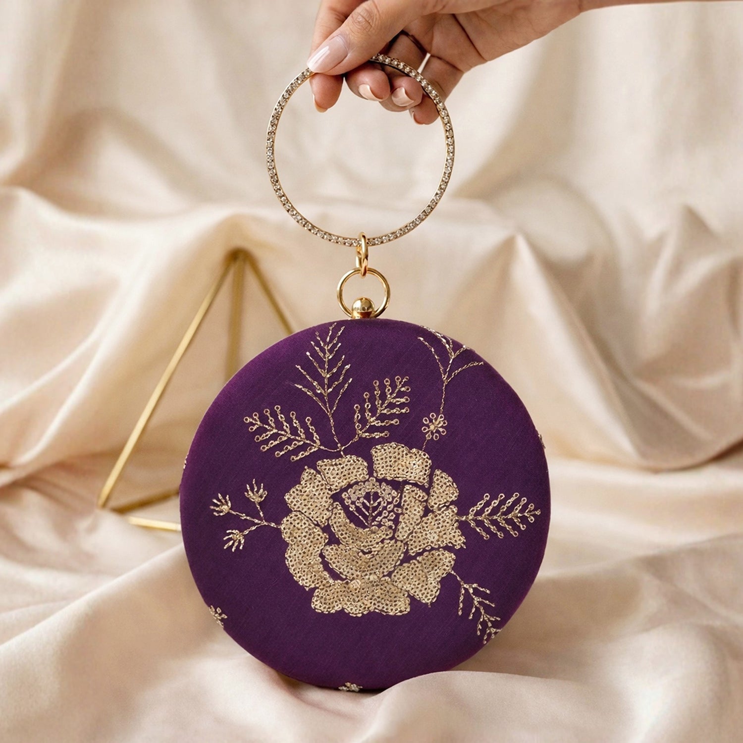 Artklim Deep Violet Floral Round Clutch