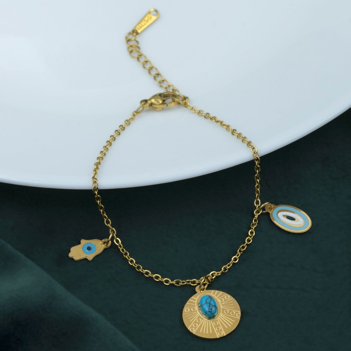 Artklim Gold Plated Hamsa Evil Eye Charms Bracelet