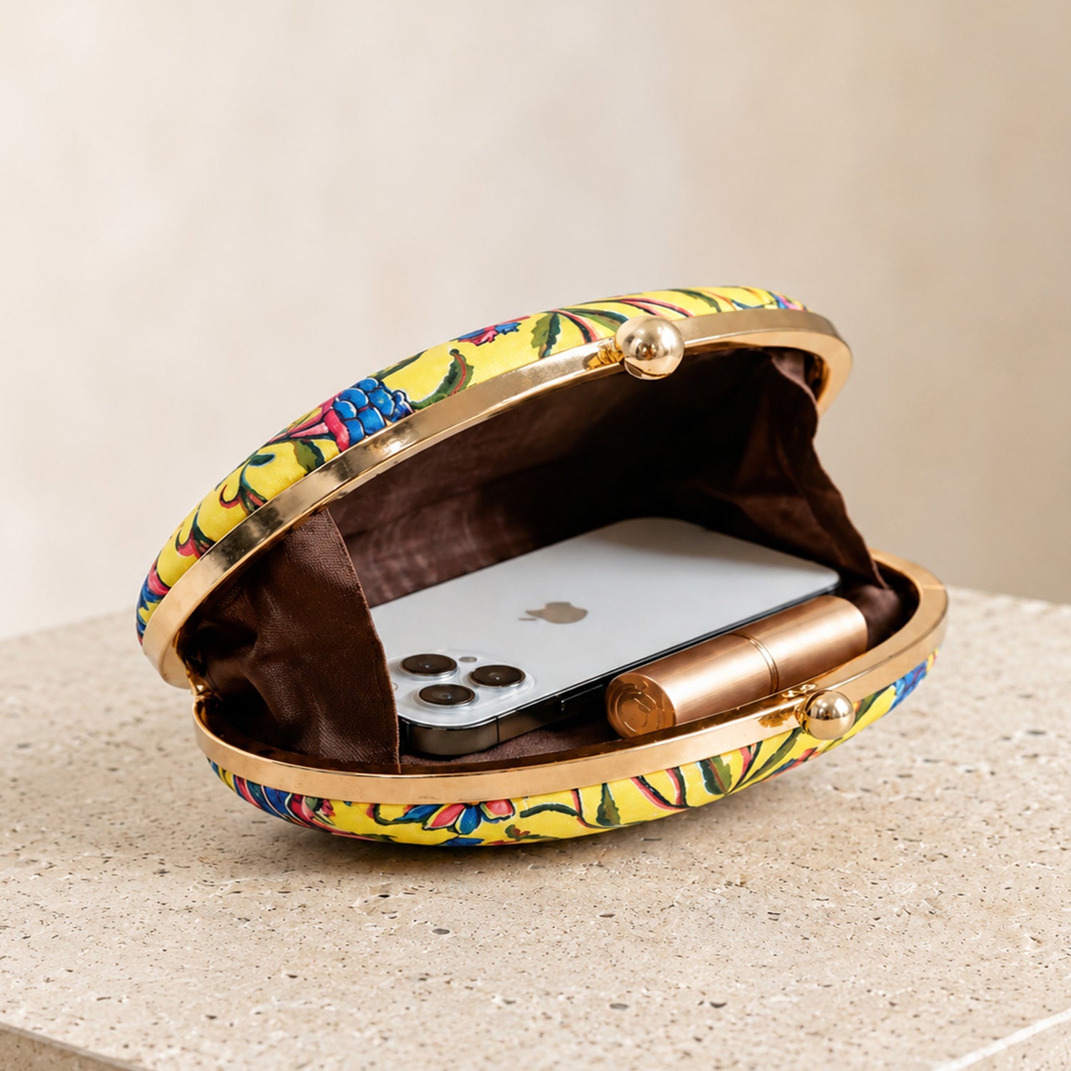 Artklim Elegant Yellow Floral Printed Clutch