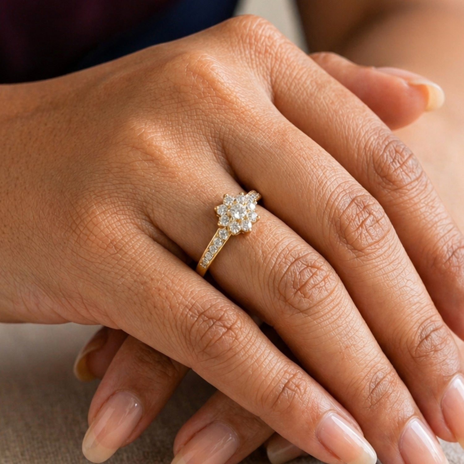 Artklim Radiant Floral Halo Gold Anti-Tarnish Ring