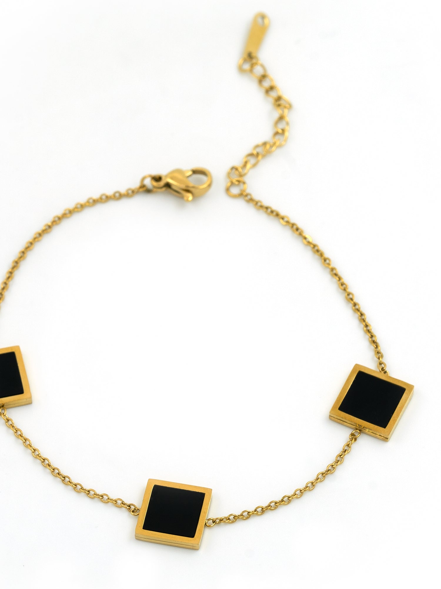 Artklim Gold Plated Anti Tarnish Black Square Charm Bracelet