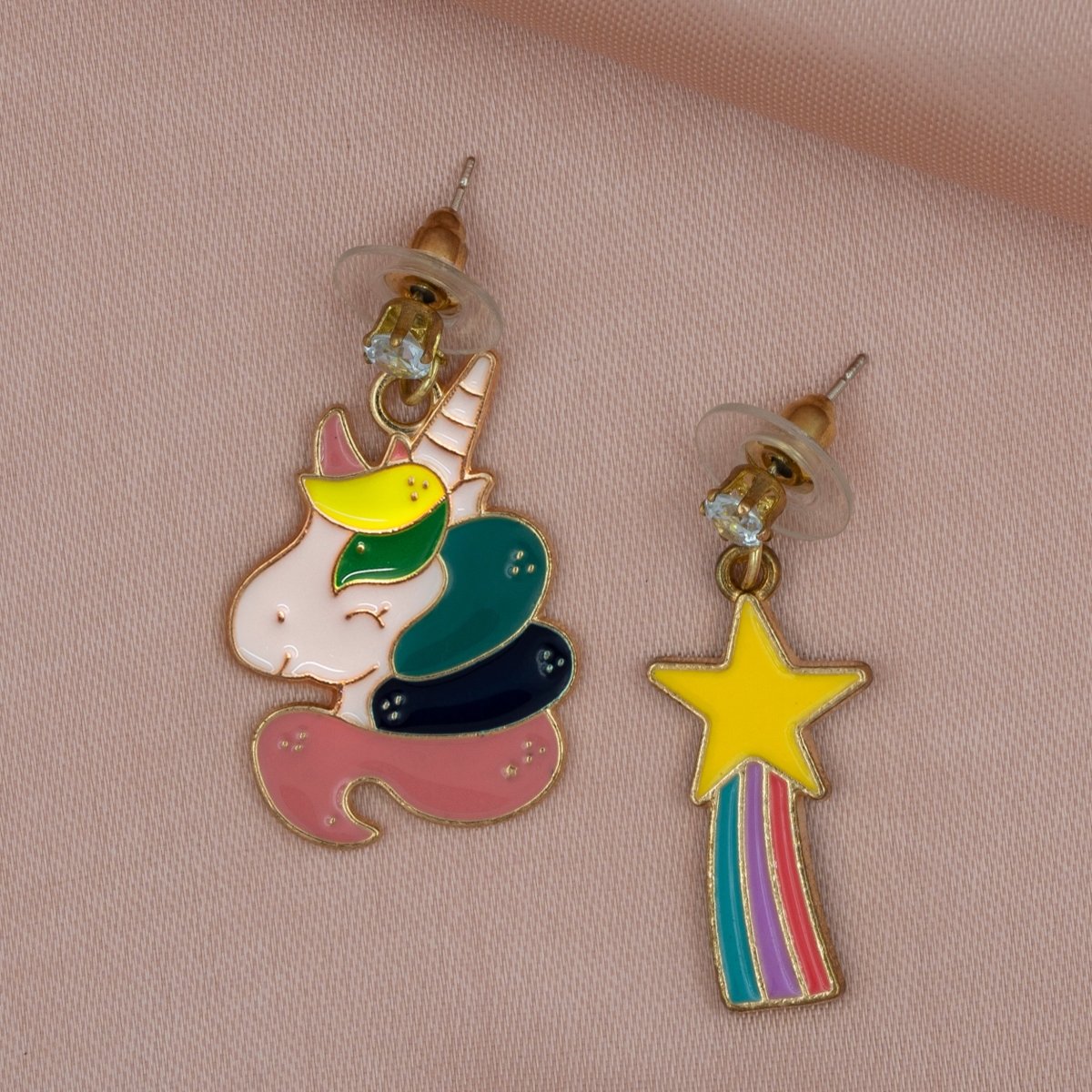 Artklim Rainbow And Unicorn Mismatched Drop Earrings