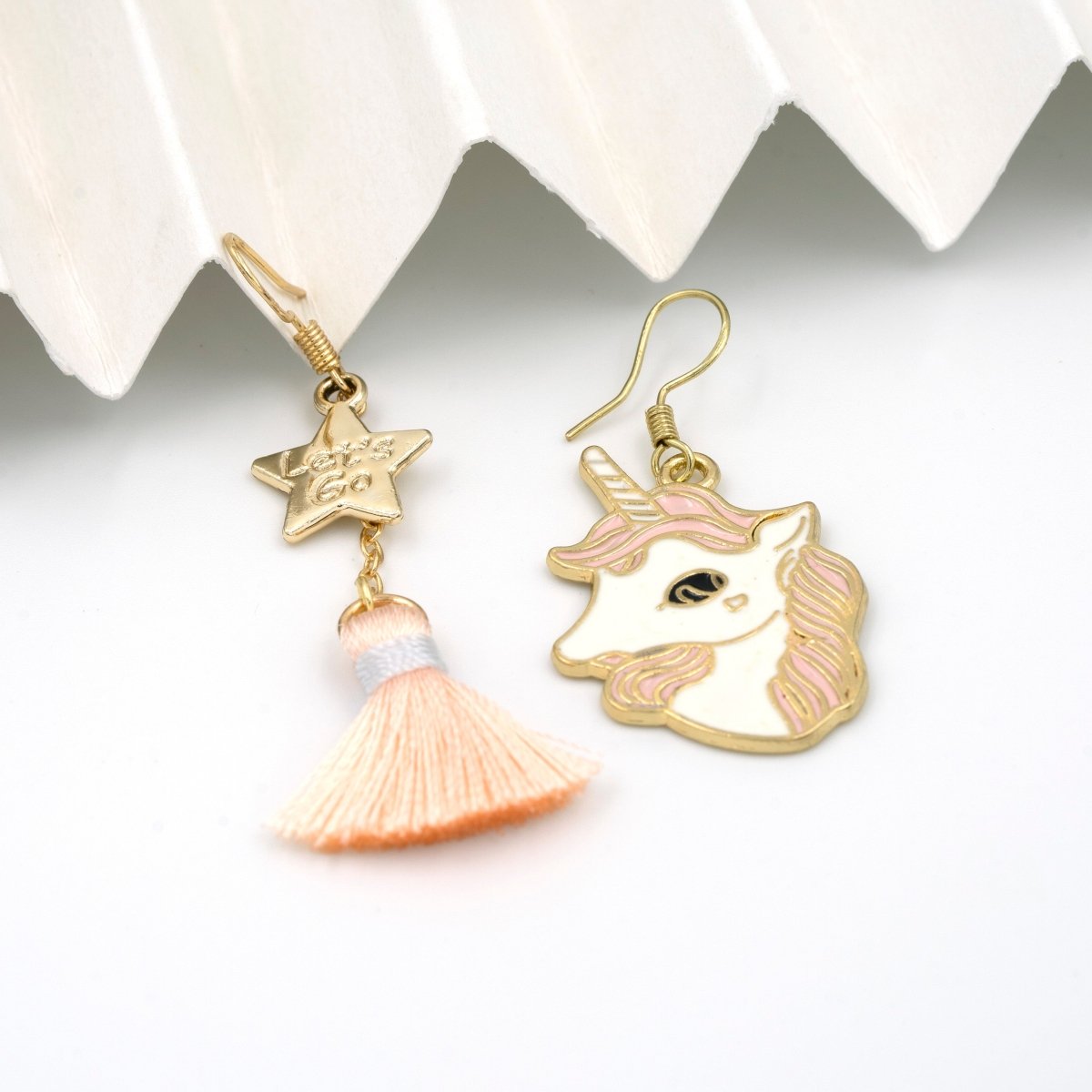 Artklim Gold Plated Peach Unicorn And Star Charm Earrings