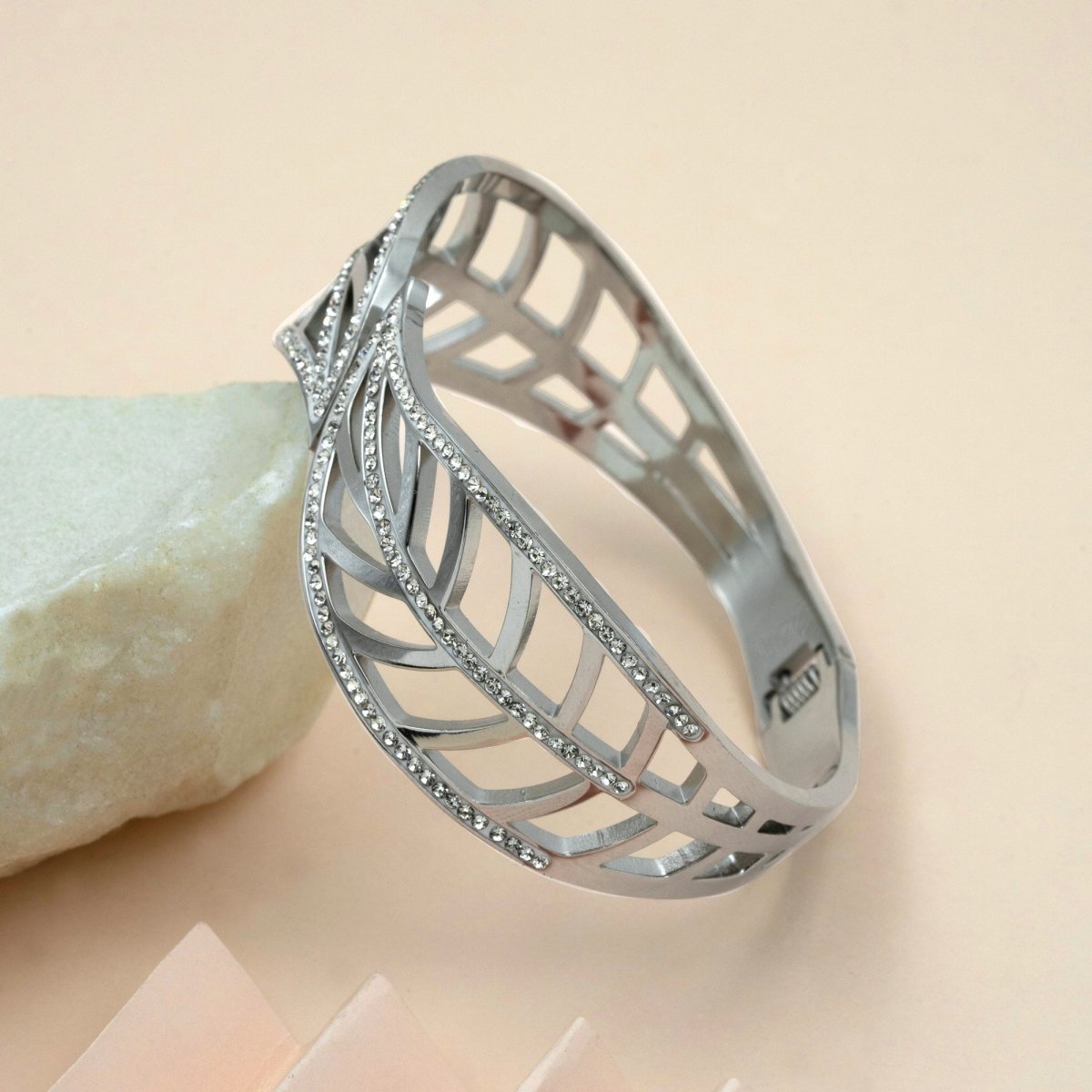 Artklim Silver Plated Studded Designer Bangle Bracelet