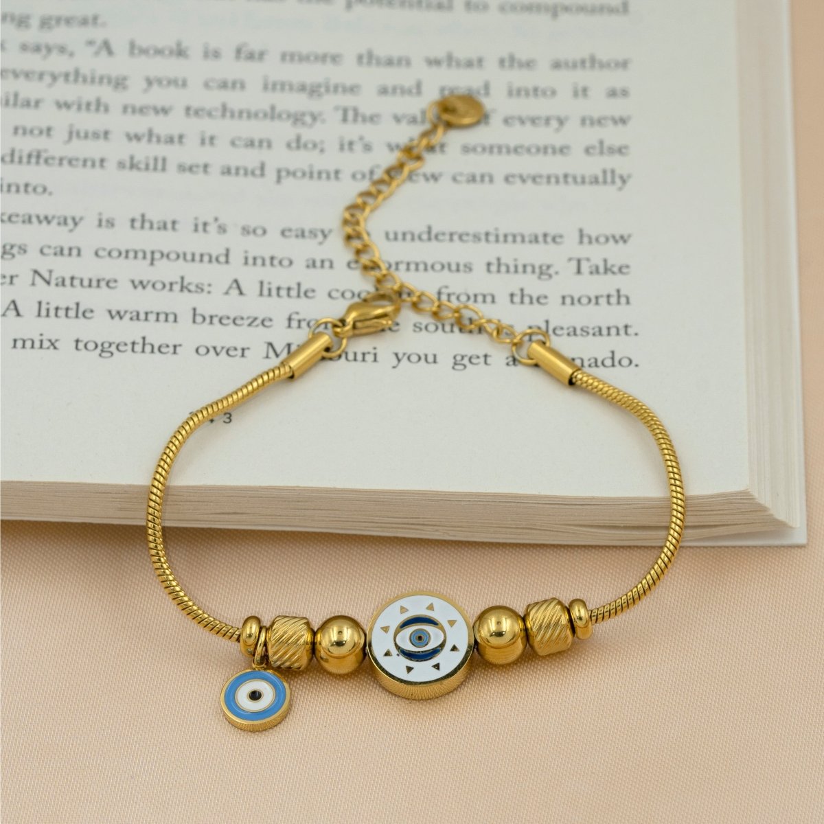 Artklim Gold Plated Evil Eye With Golden Beads Bracelet