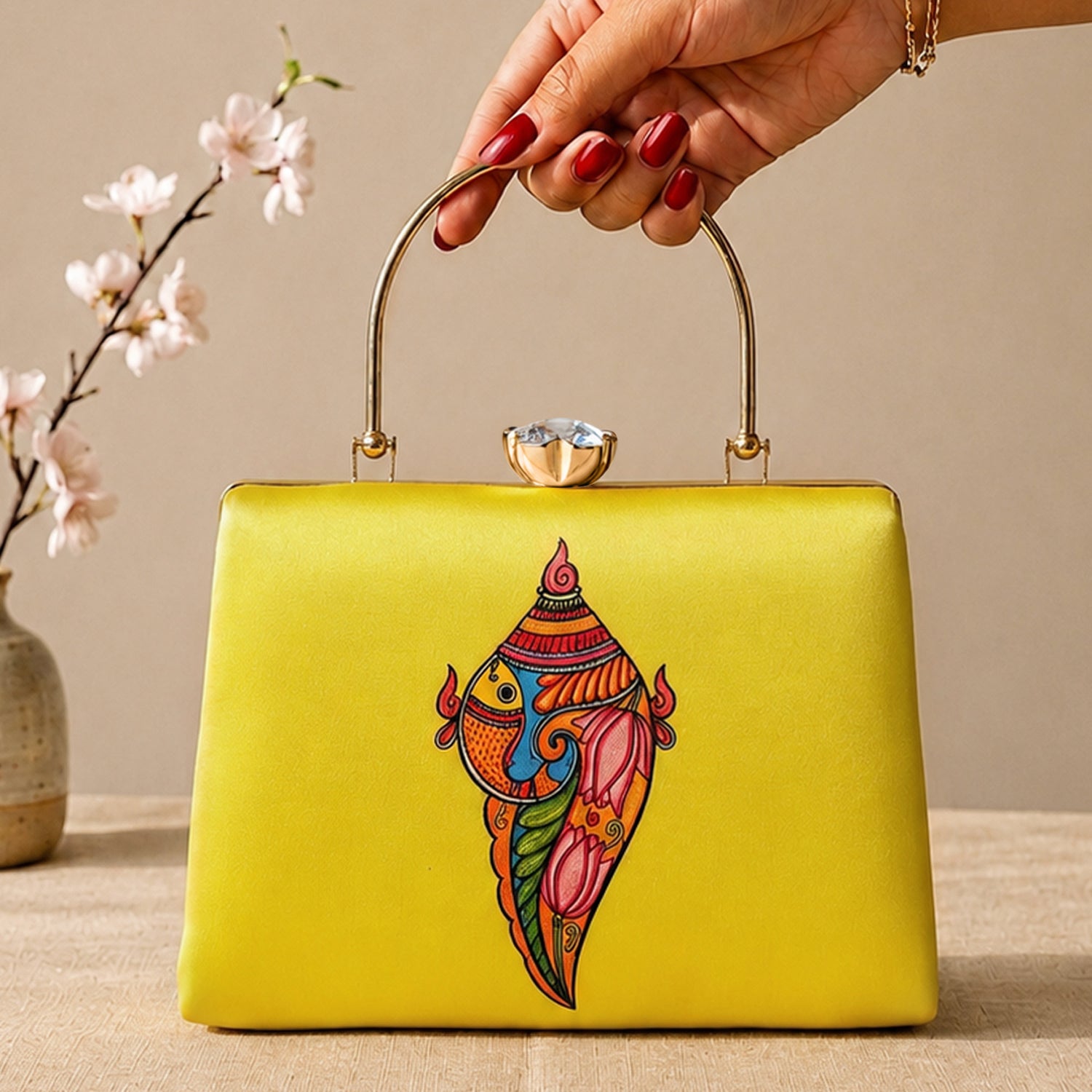 Artklim Printed Heritage Conch Shell Clutch with Hand Embroidery