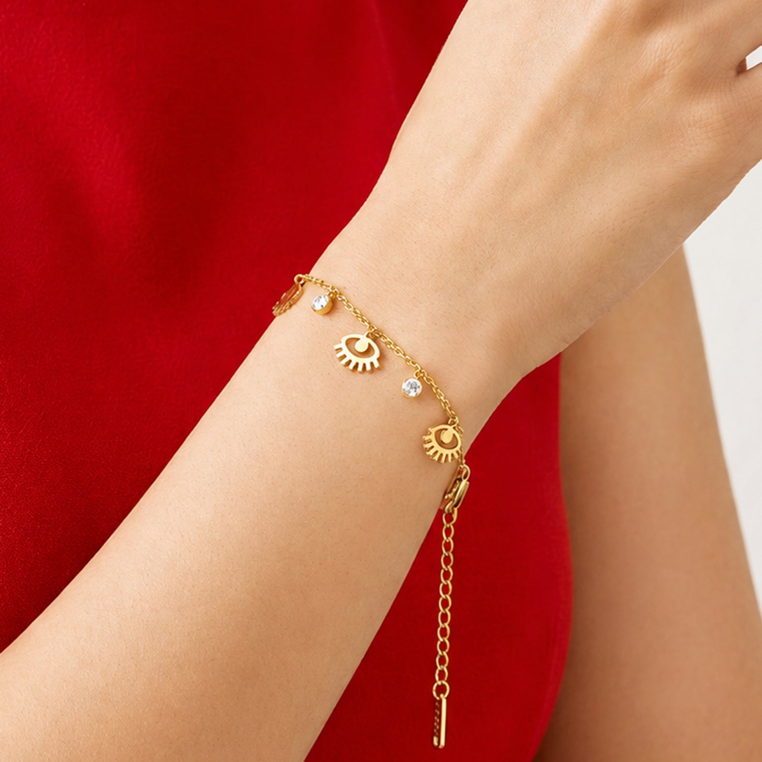 Artklim Evil Eye Crystal Dangle Gold Anti-Tarnish Bracelet
