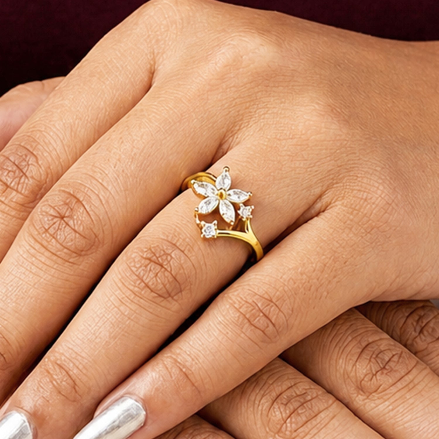 Artklim Classic Floral Spark Gold Anti-Tarnish Ring