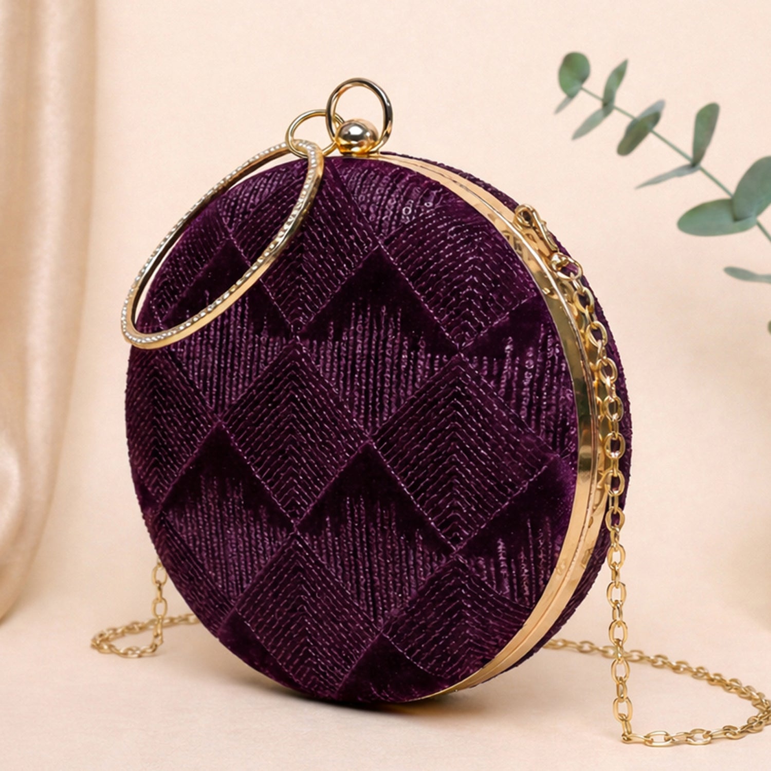 Wine Sequins Round Party Clutch