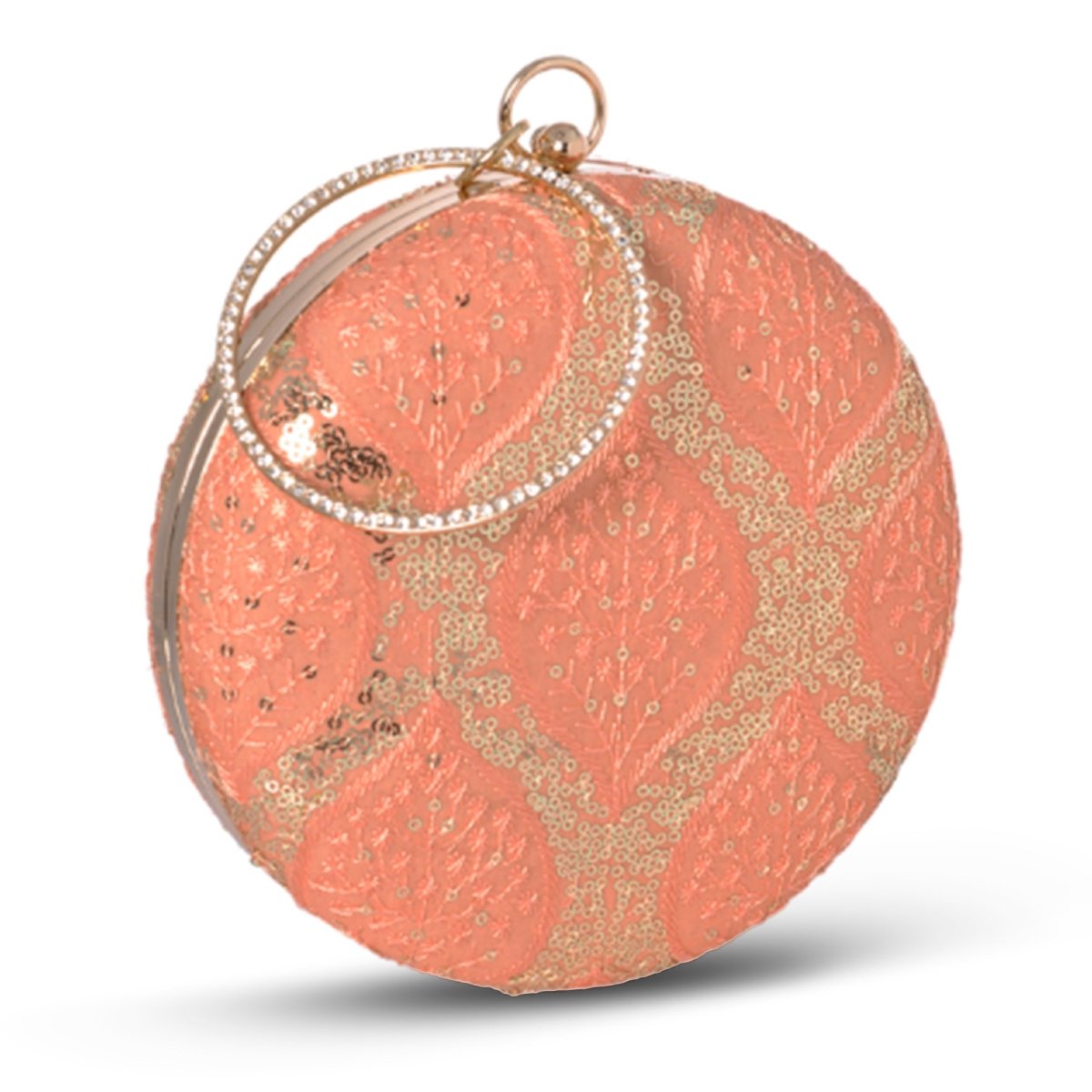 Artklim Peach Base Sequins And Threadwork Embroidery Clutch