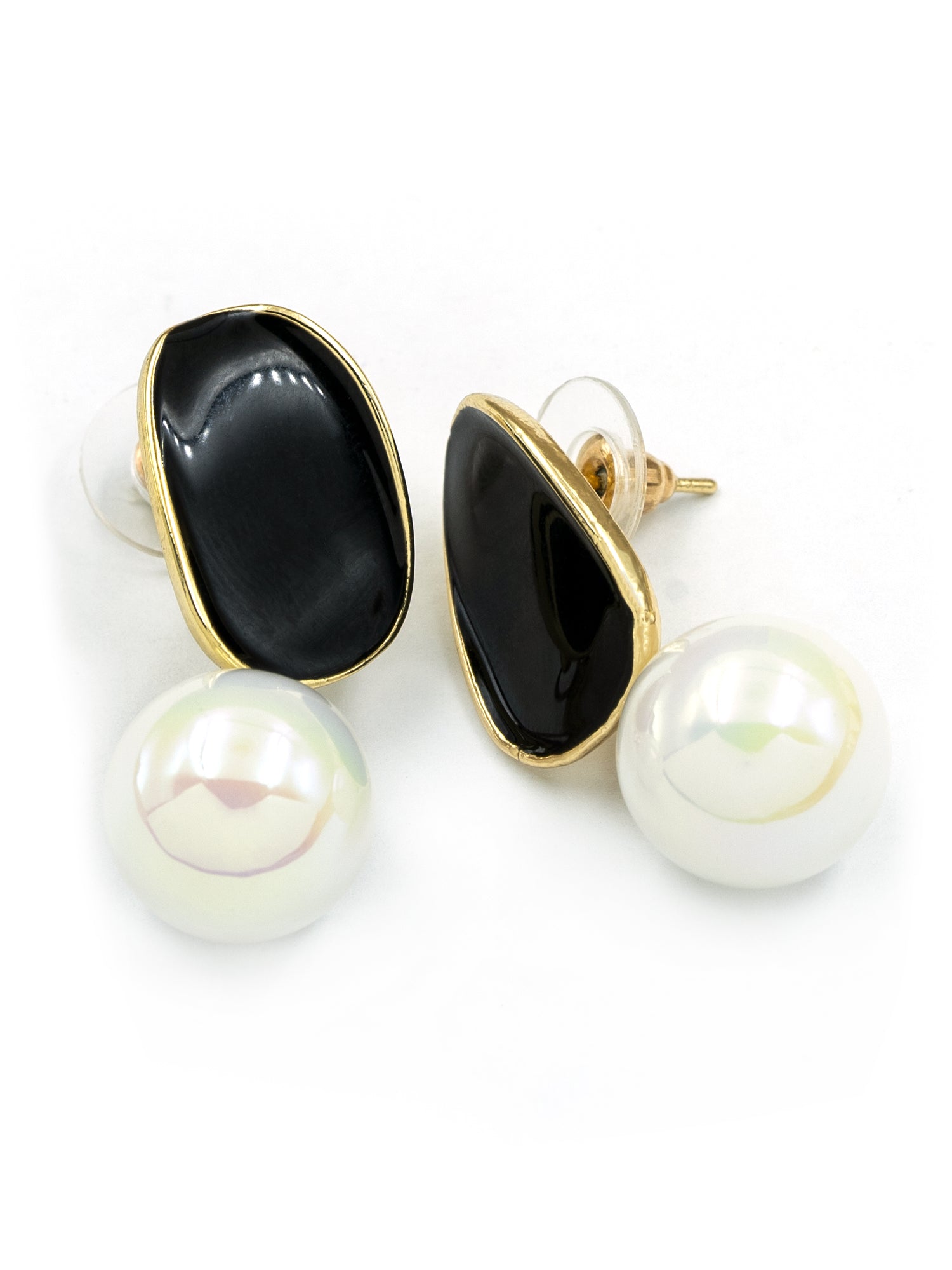 Artklim Black Pebble Pearl Drop Anti Tarnish Earrings