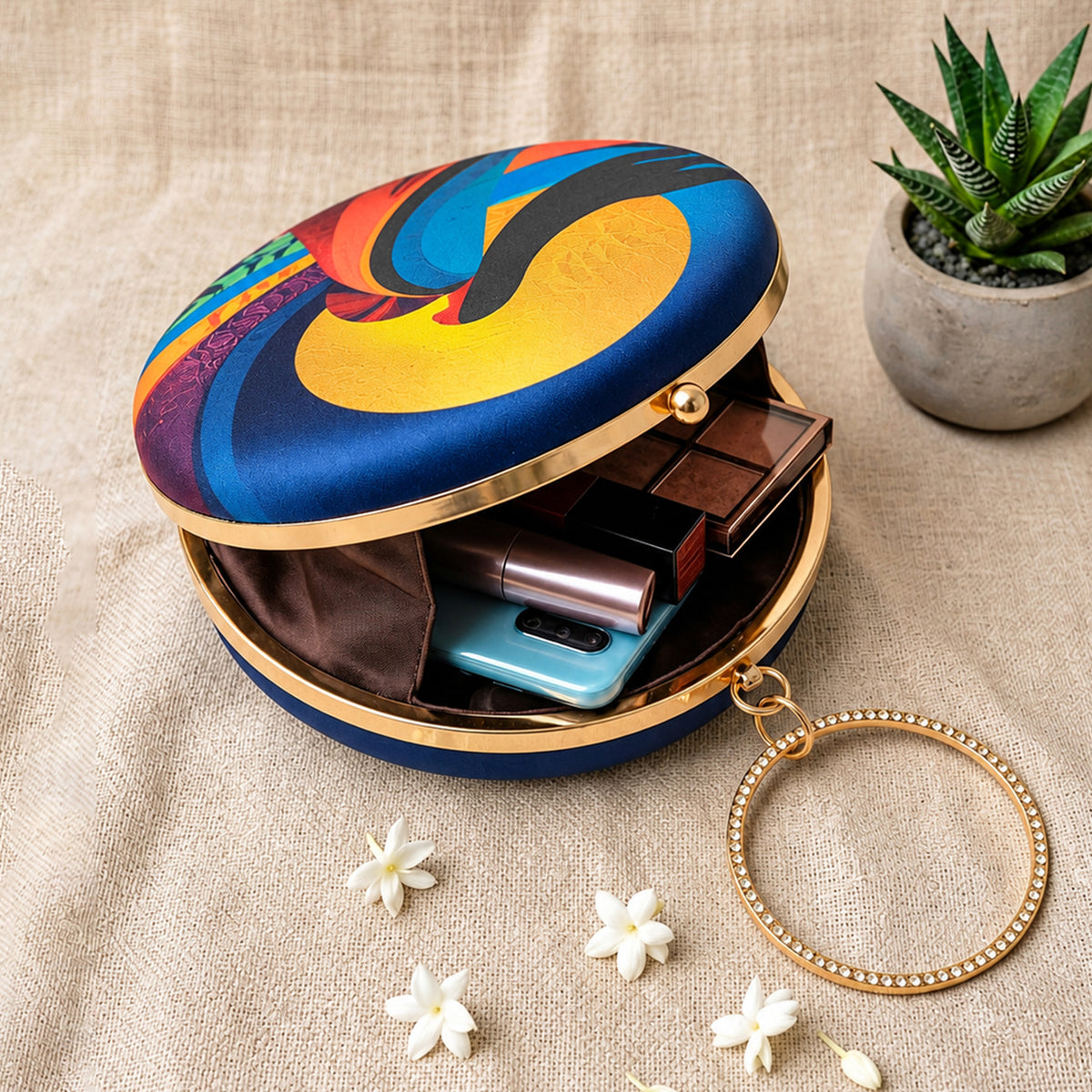 Artklim Colorful Woman Abstract Artistic Round Printed Clutch