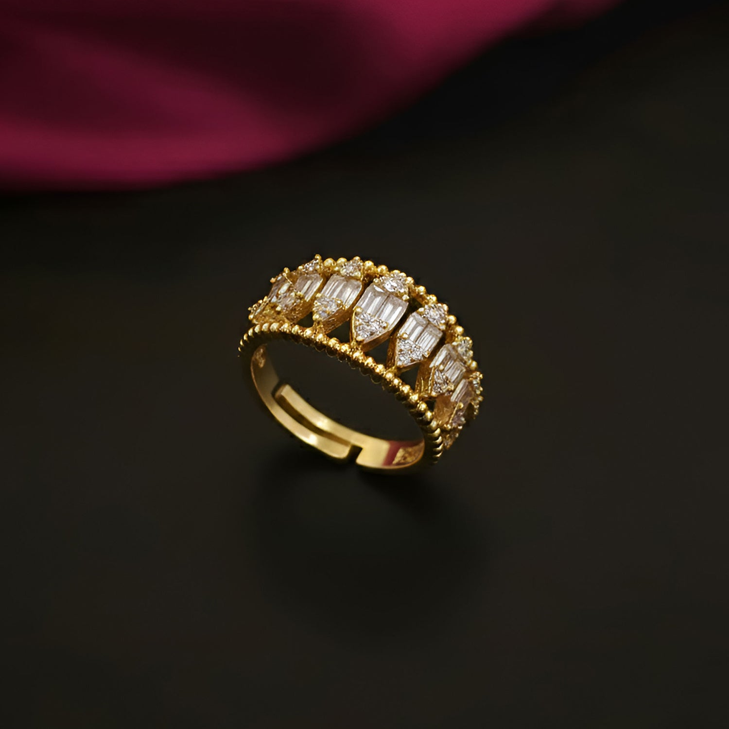 Artklim Gold-Plated Crownline Crystal Anti-Tarnish Ring