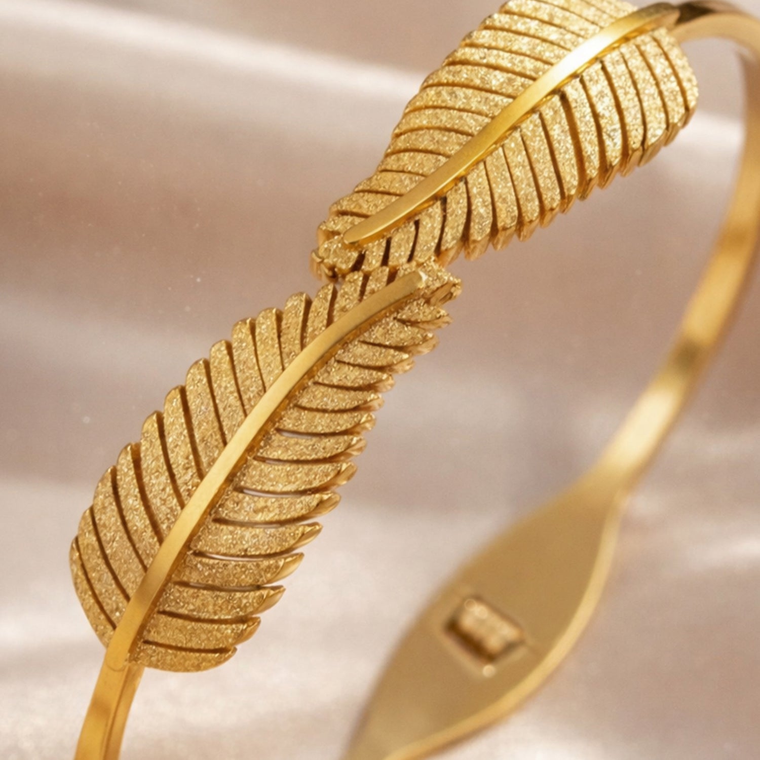 Artklim Gold Plated Feather Open Cuff Anti-Tarnish Bangle Bracelet