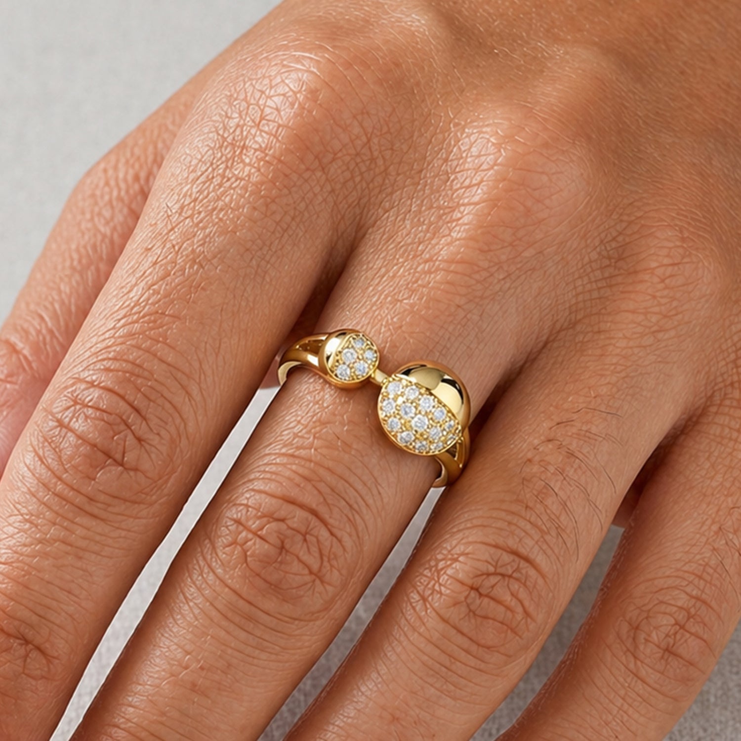 Artklim Contemporary Dual Sphere Gold Anti-Tarnish Ring