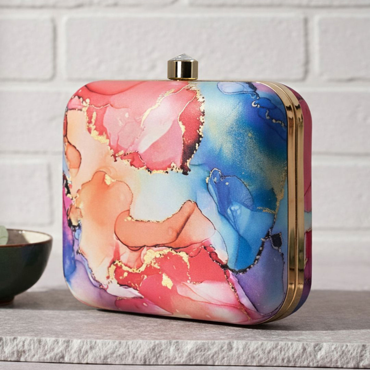 Artklim Abstract Marble Printed Designer Chain Clutch