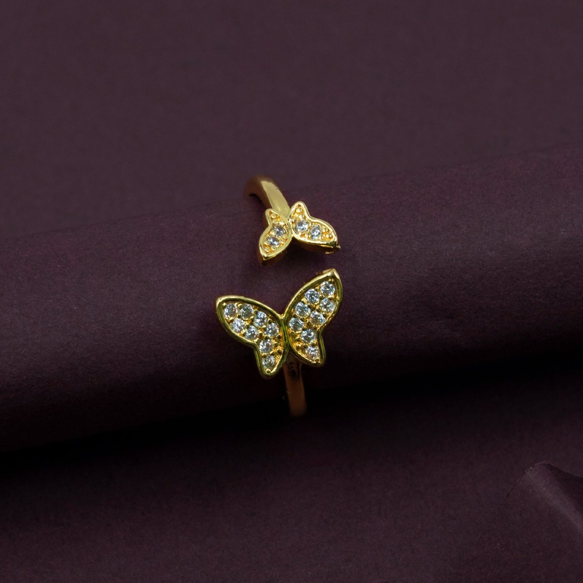 Artklim Studded Butterfly Shaped Gold Plated Ring