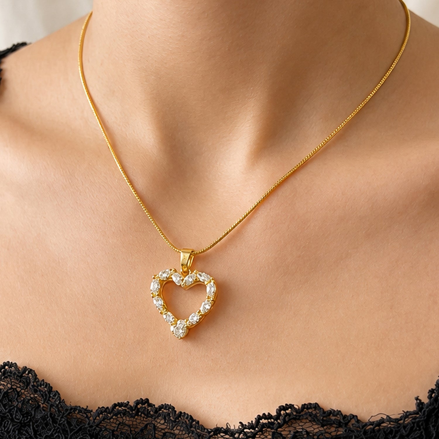 Artklim Crystal Heart Love Charm Anti-Tarnish Pendant Necklace
