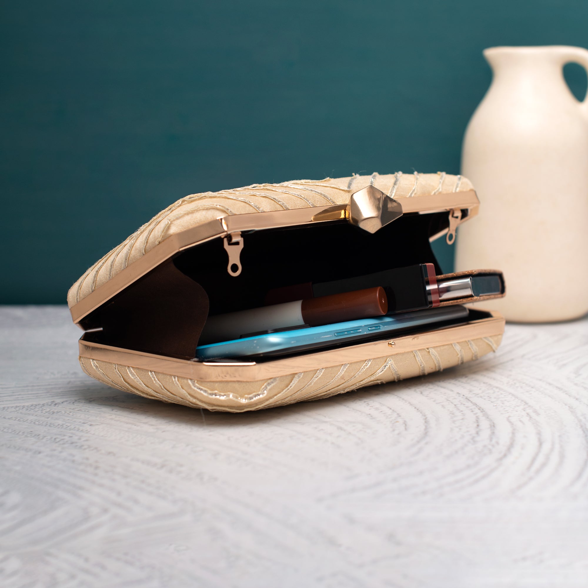 Artklim Gota Patti Golden Chevron Luxe Clutch