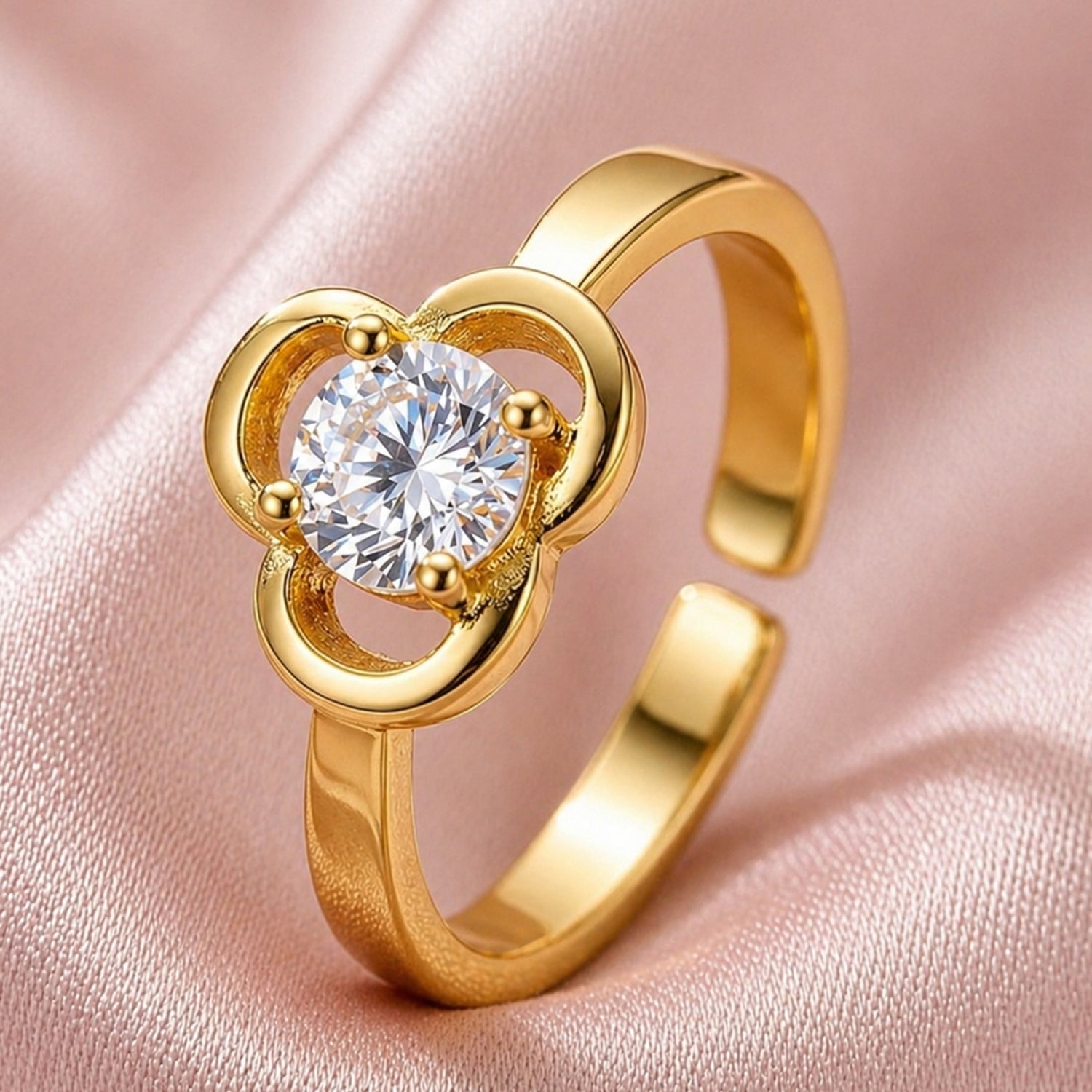 Artklim Gold-Plated Floral Solitaire Adjustable Anti-Tarnish Ring