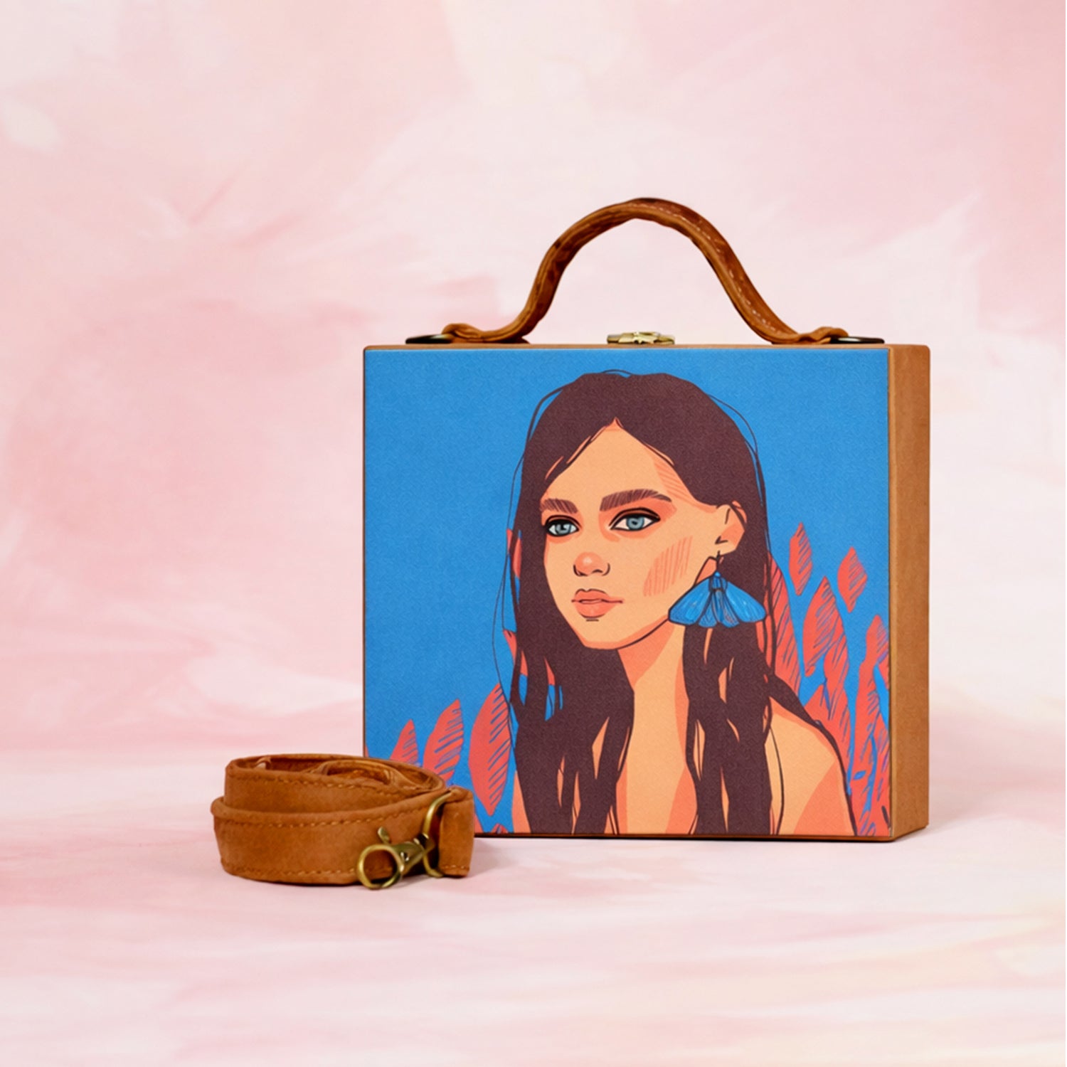 Brown Hair Lady Printed Suitcase Style