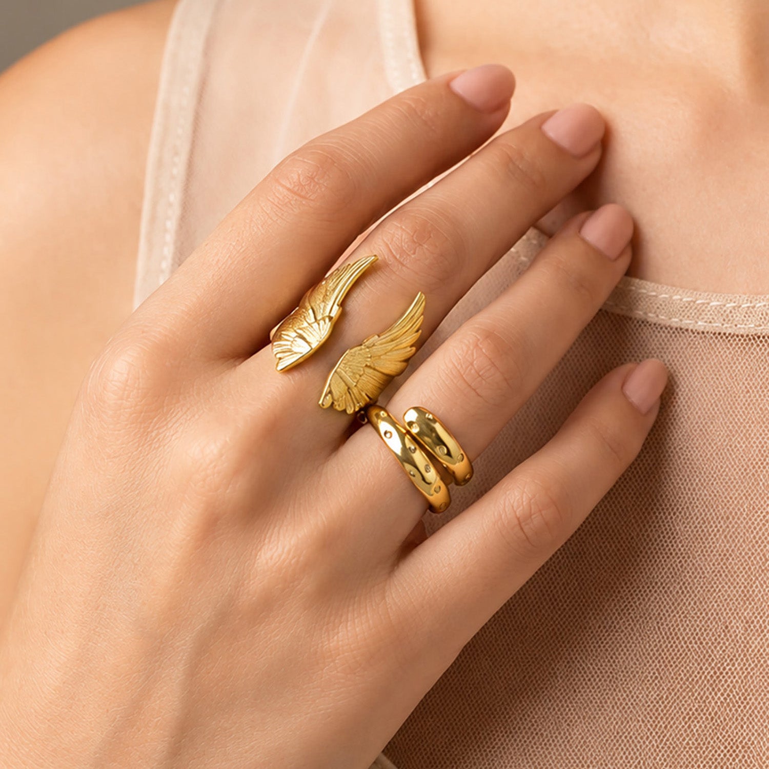 Artklim Angel Wing Ring Duo Adjustable Anti-Tarnish Ring