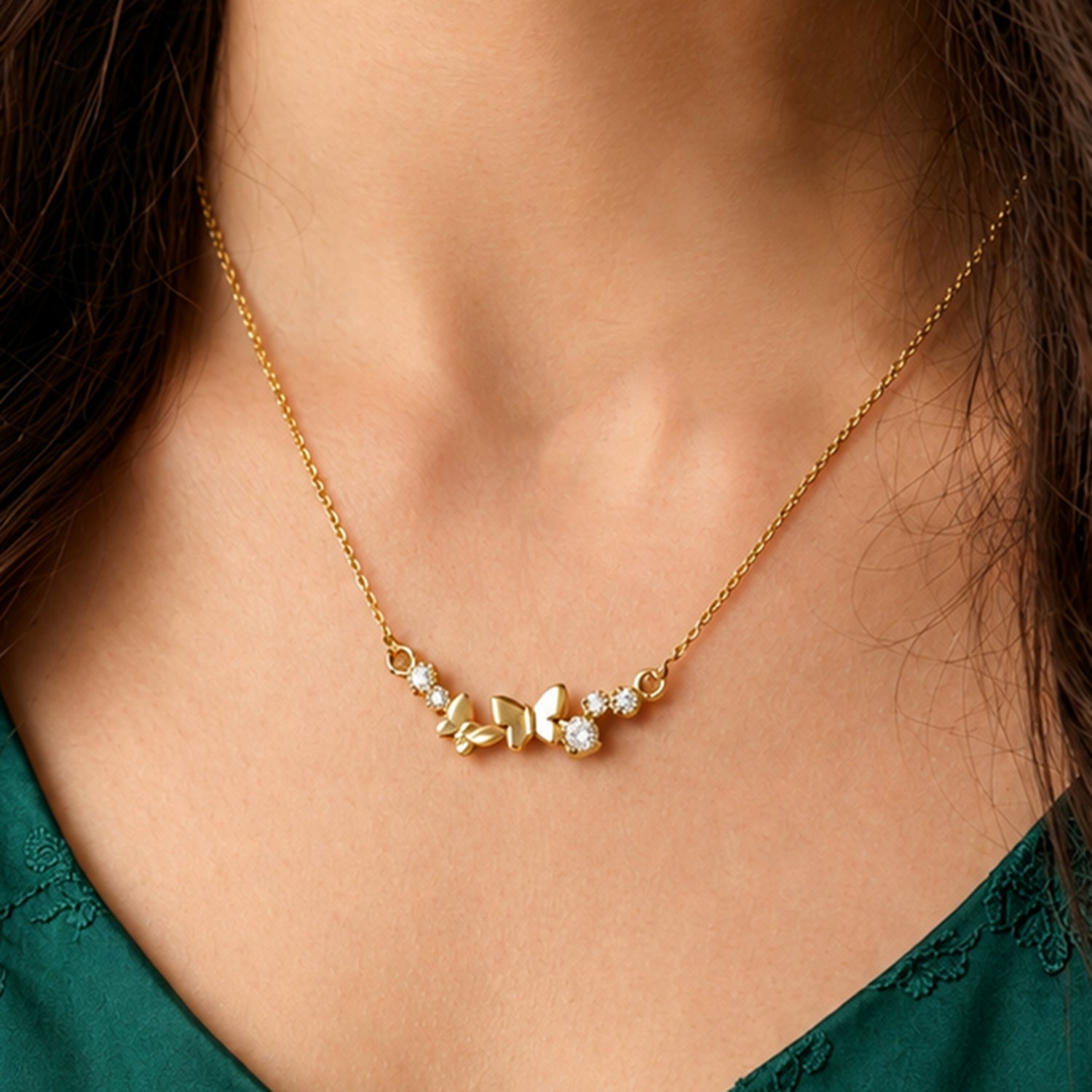 Artklim Golden Butterfly Sparkle Anti-Tarnish Pendant Necklace