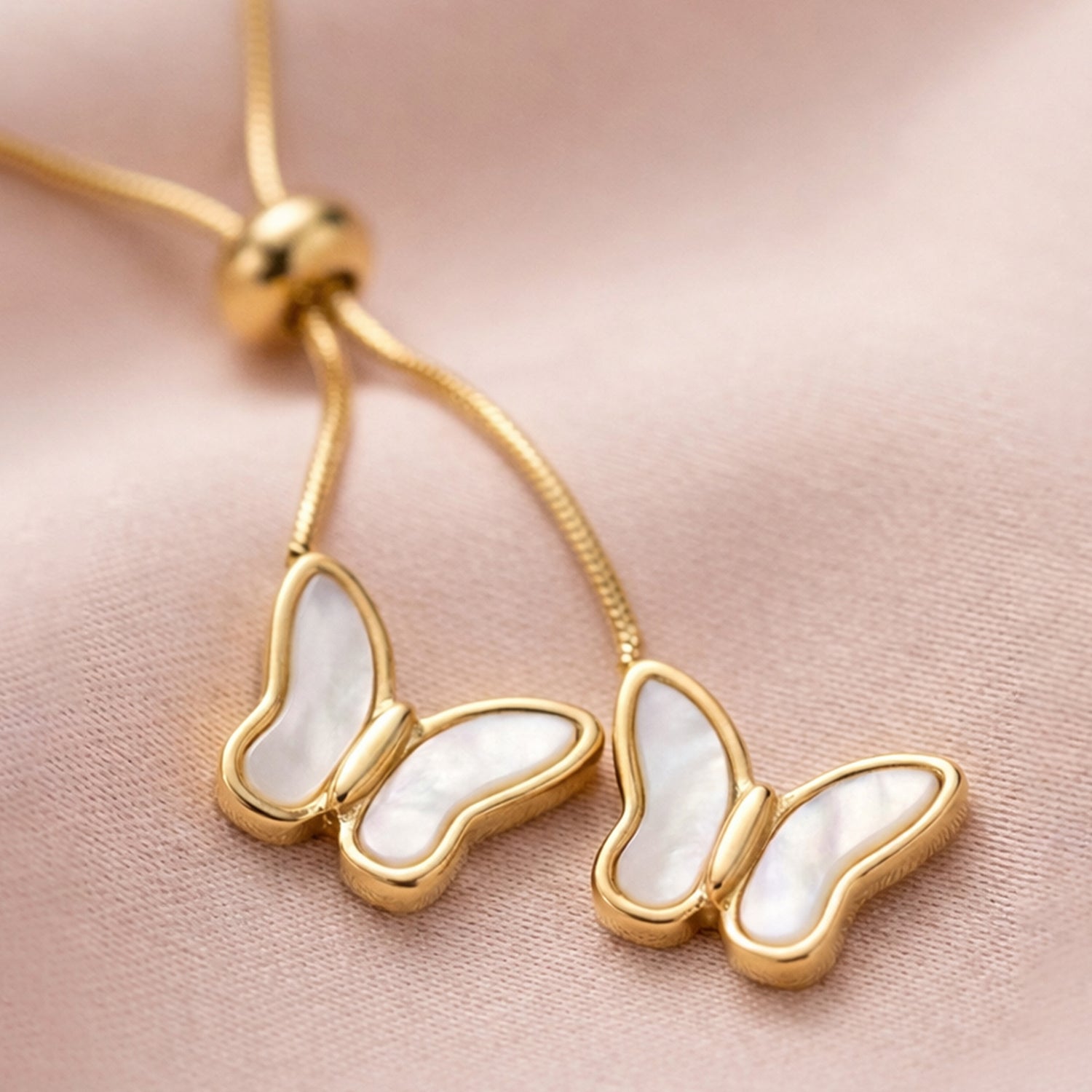 Artklim Gold-Plated Elegant Butterfly Duo Lariat Anti-Tarnish Pendant Necklace