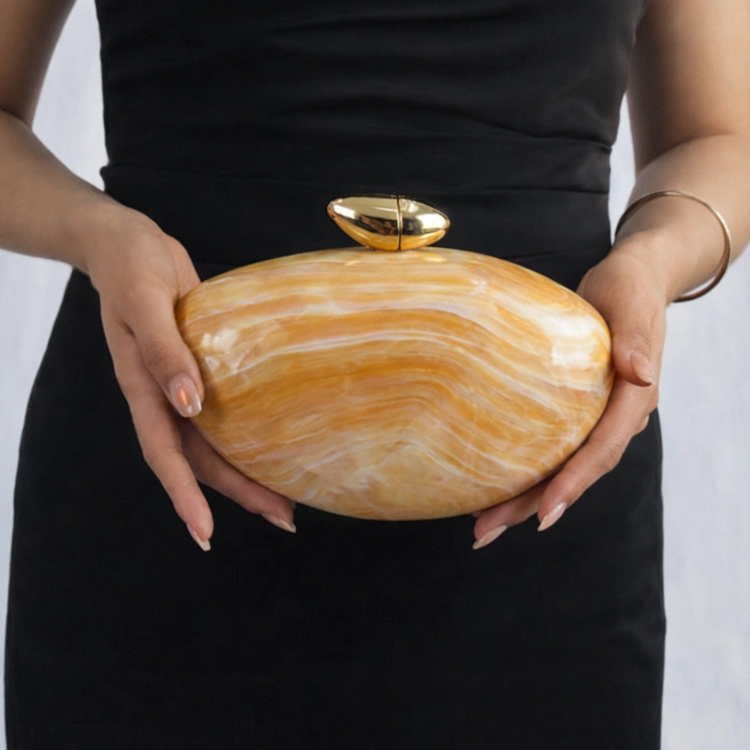 Artklim Elegant Golden Oval Shape Acrylic Clutch