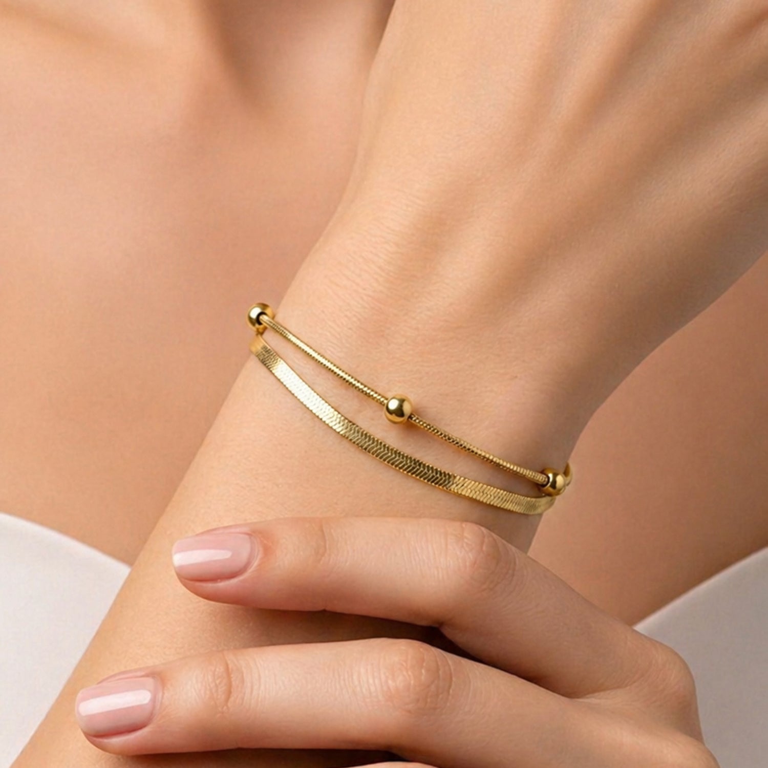 Artklim Double Layer Gold Snake Chain Anti-tarnish Bracelet