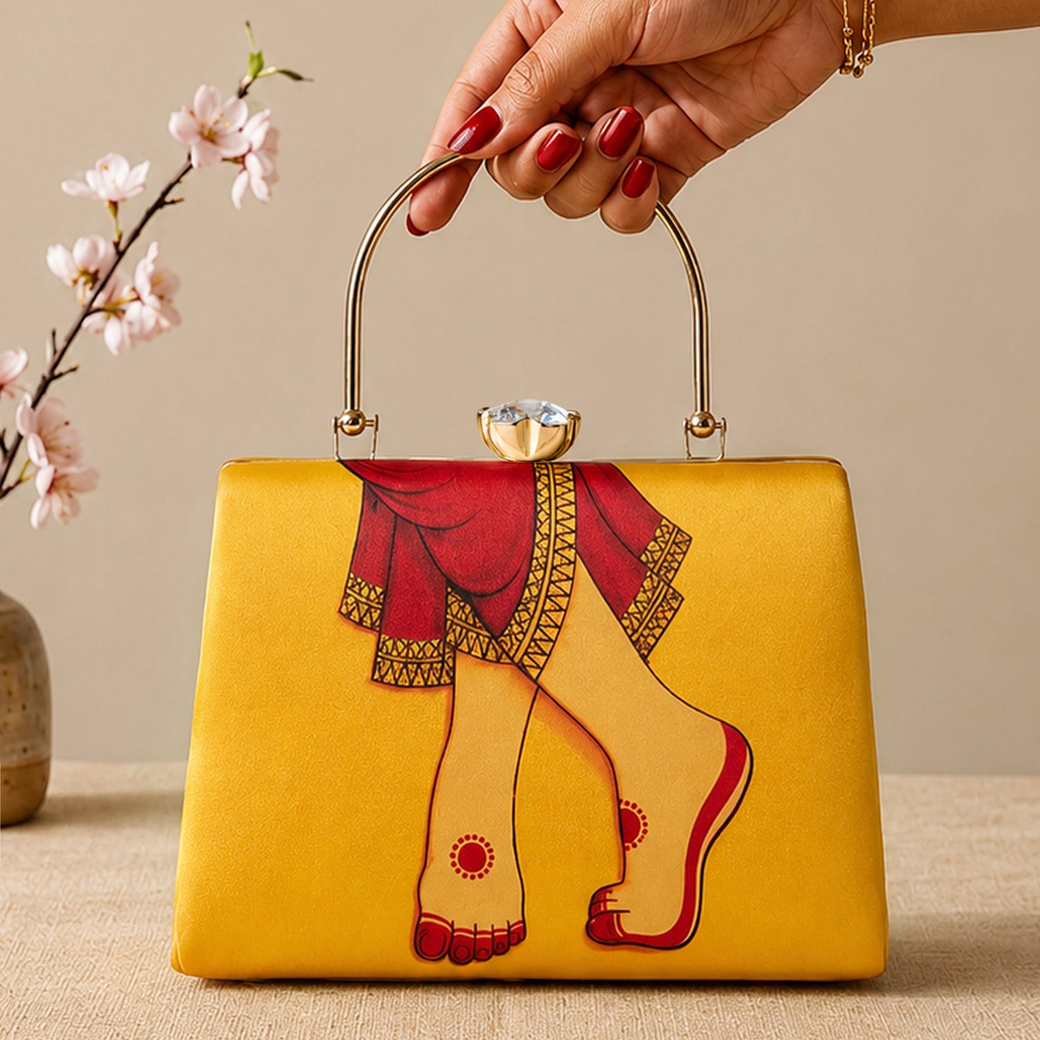 Artklim Printed Royal Heritage Ghungroo Clutch with Hand Embroidery