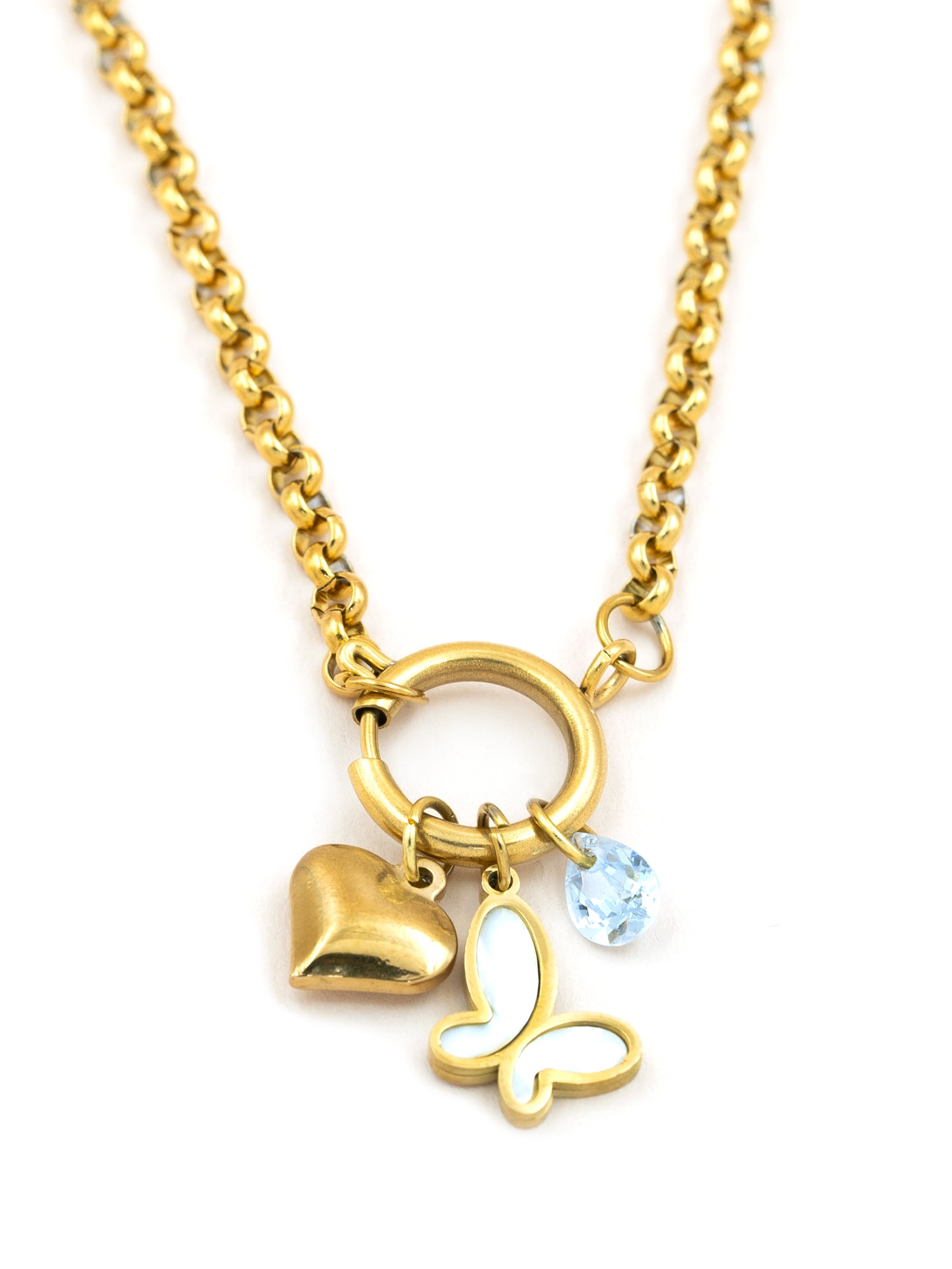 Artklim Heart And White MOP Butterfly Anti Tarnish Pendant