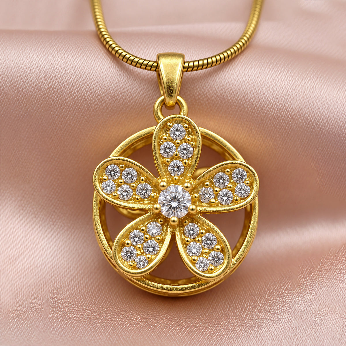 Artklim Elegant Floral Crystal Cut Anti-Tarnish Pendant Necklace