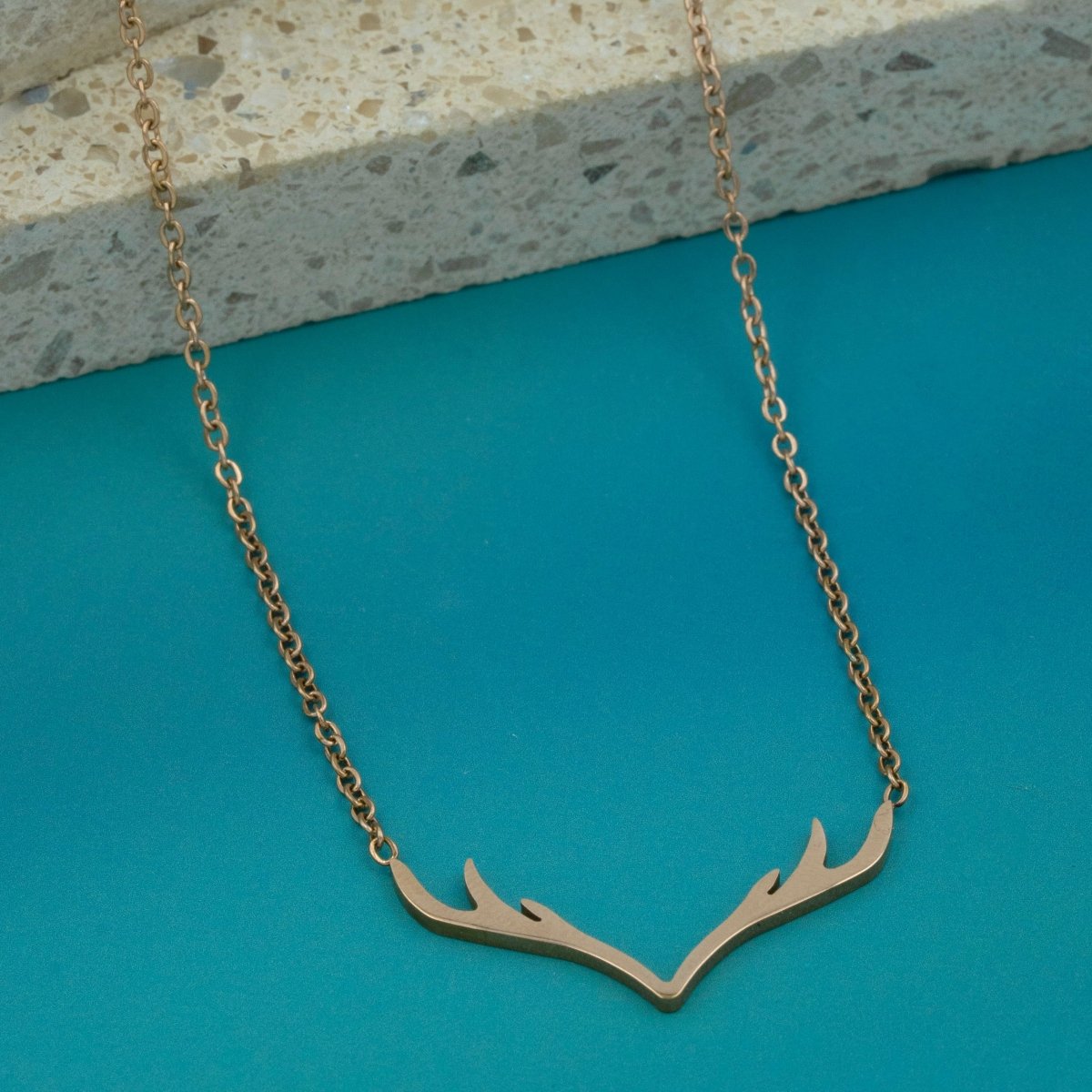 Artklim Rose Gold Minimal Antlers Pendant Necklace