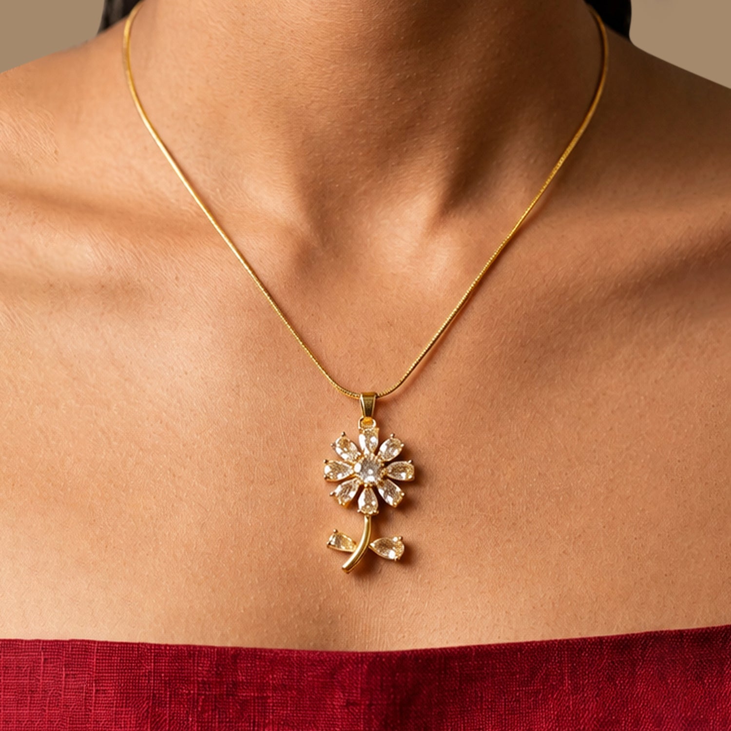Artklim Dazzling Daisy Crystal Flower Anti-Tarnish Pendant Necklace