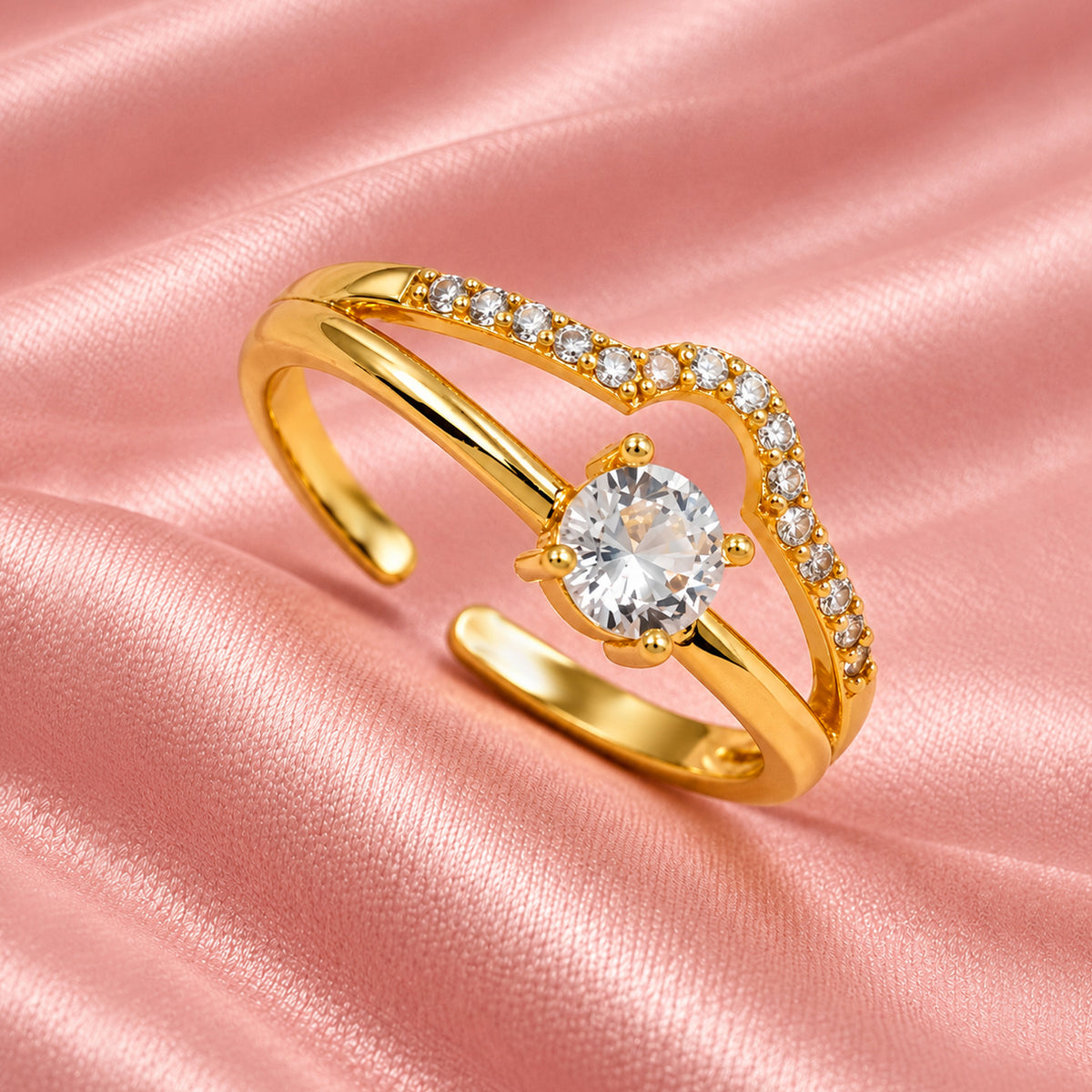 Artklim Dainty Twisted Crystal Gold-Tone Anti-Tarnish Ring