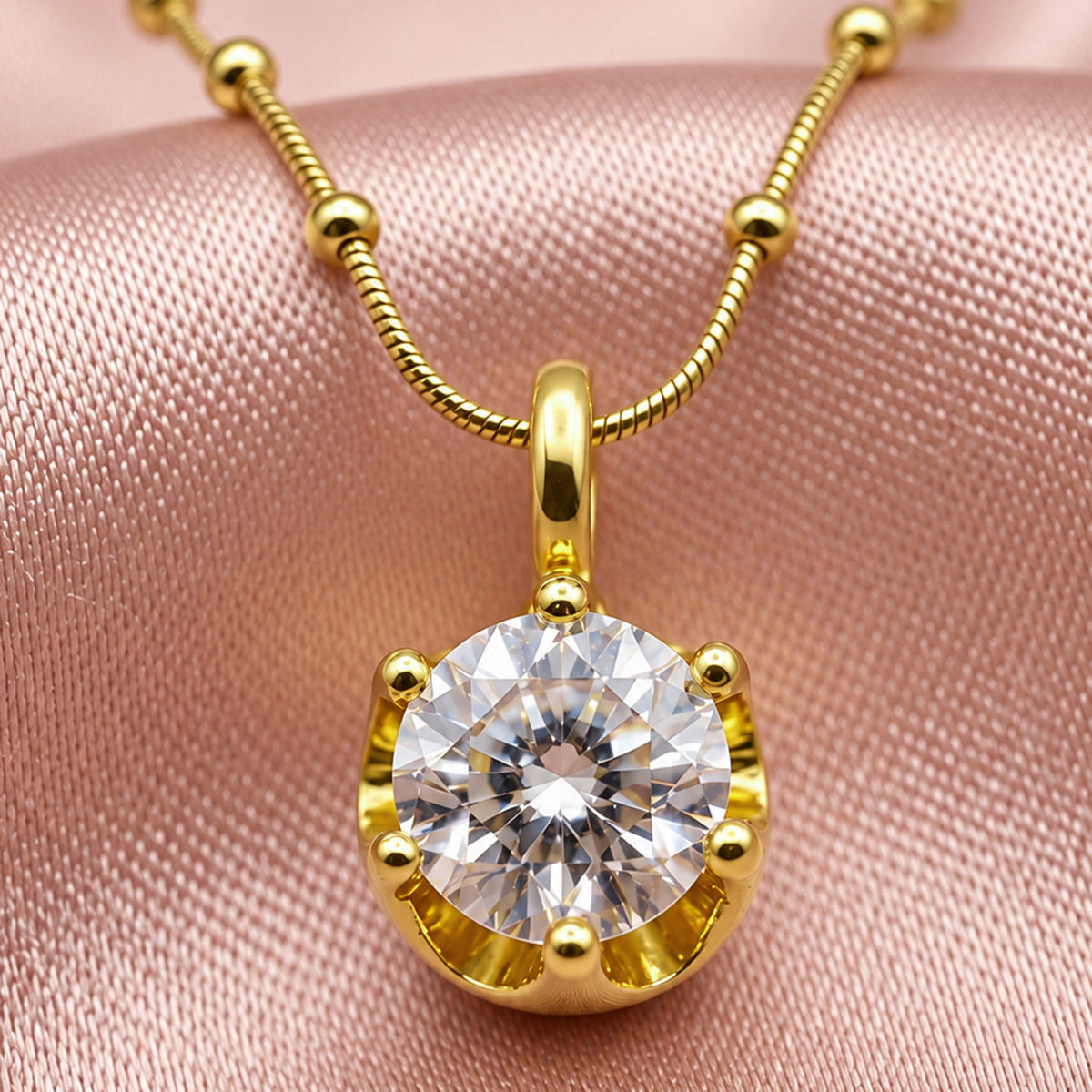 Artklim Elegant Round Solitaire Crystal Gold Anti-Tarnish Pendant Necklace