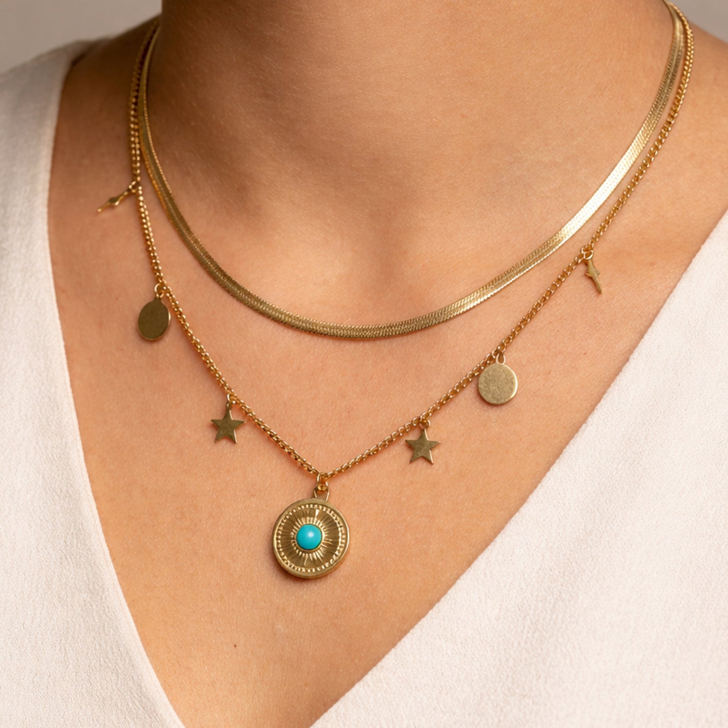 Artklim Layered Gold Charms Anti-Tarnish Necklace