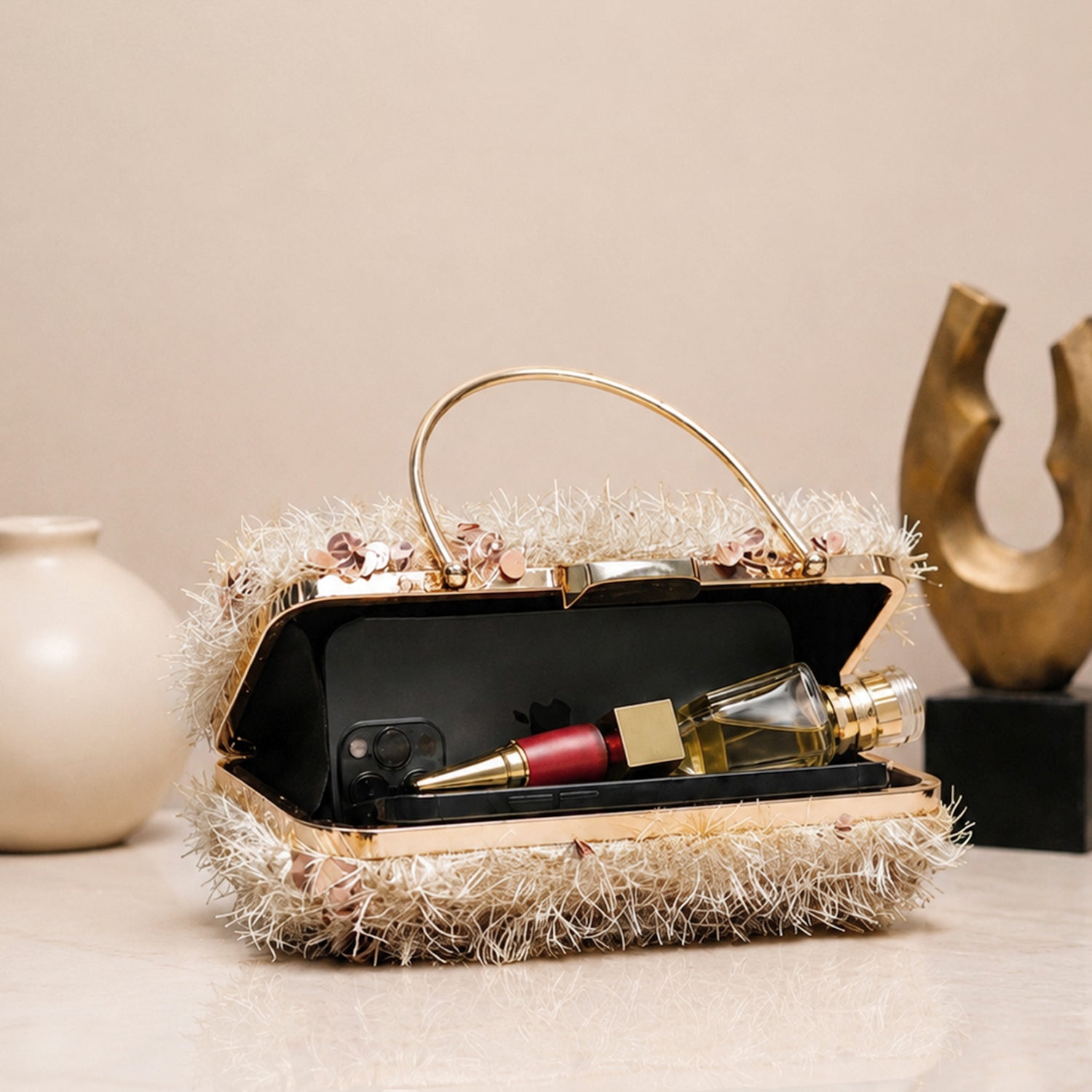 Artklim Ivory Shimmer Sequin Embroidered Clutch Bag