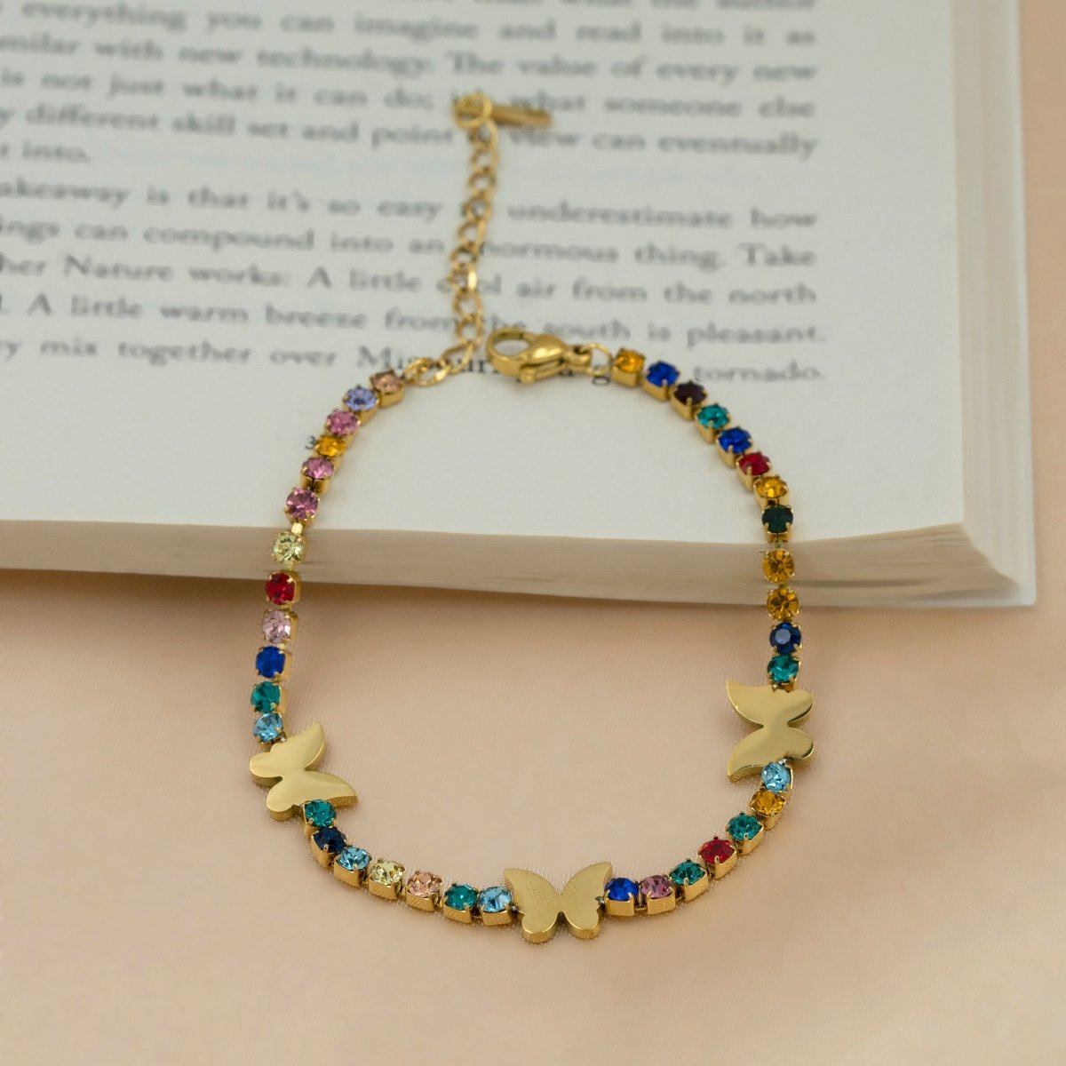 Artklim Golden Plated Multicolored Stones Butterfly Bracelet