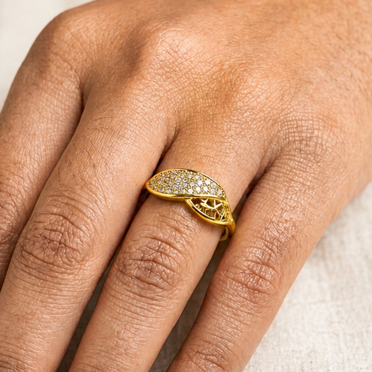 Artklim Classic Pave Dome Gold Anti-Tarnish Ring