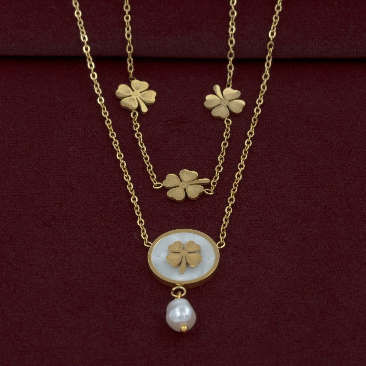 Artklim Gold Plated Floral Pendant Double Layered Necklace